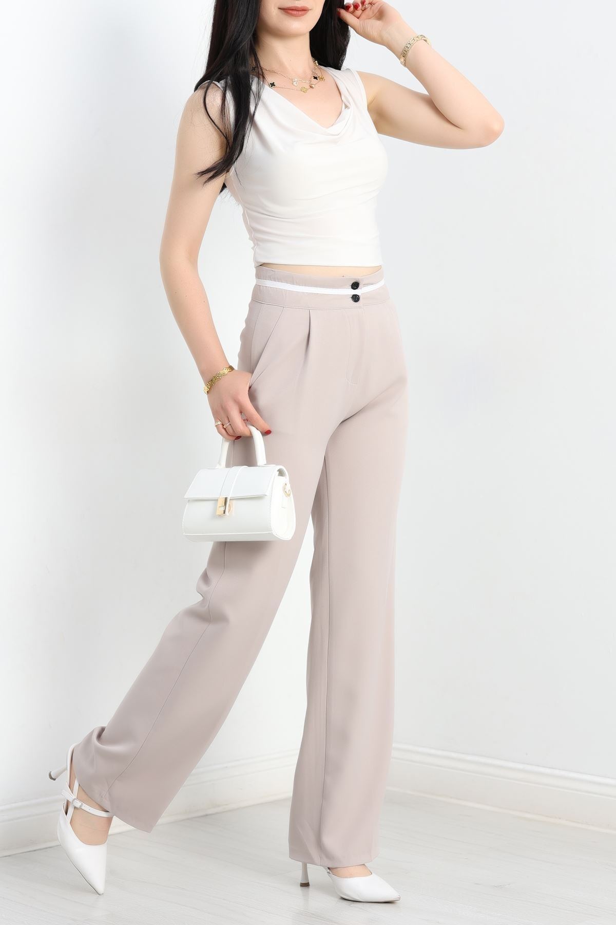 Tek Pile Ekstraforlu Palazzo Pantolon Taş - 50054.1920.