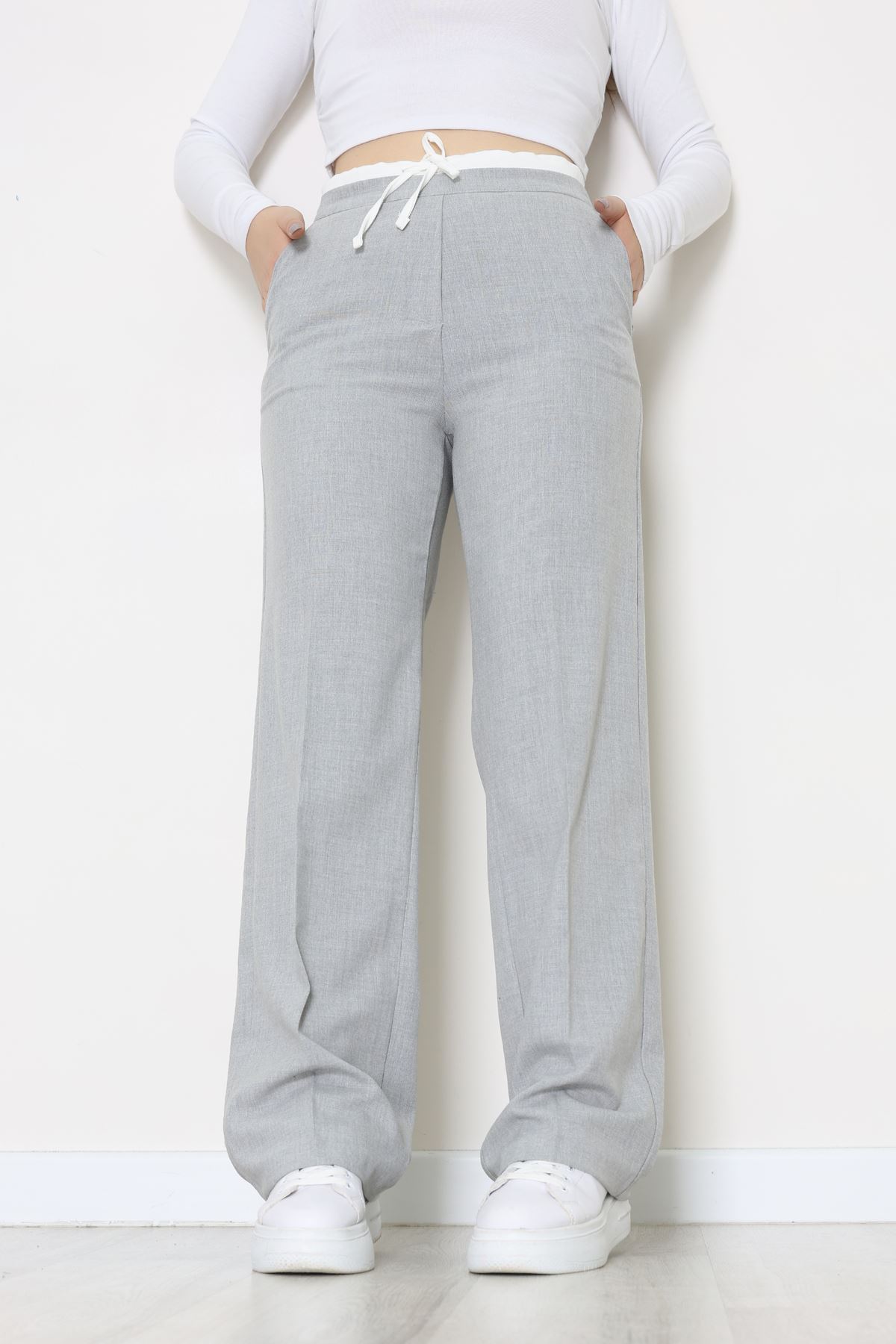 Beli Garnili Poliviskon Palazzo Pantolon Açıkgri - 51235.1920.