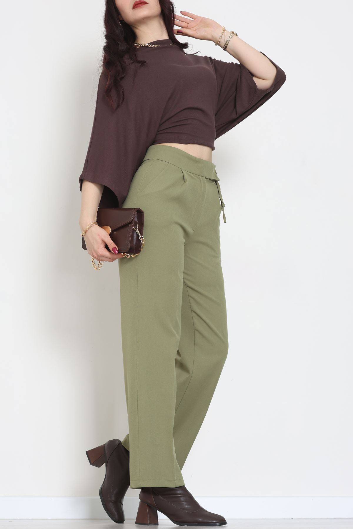 Double Kumaş İp Bağlamalı Palazzo Pantolon Çağla - 51268.683.