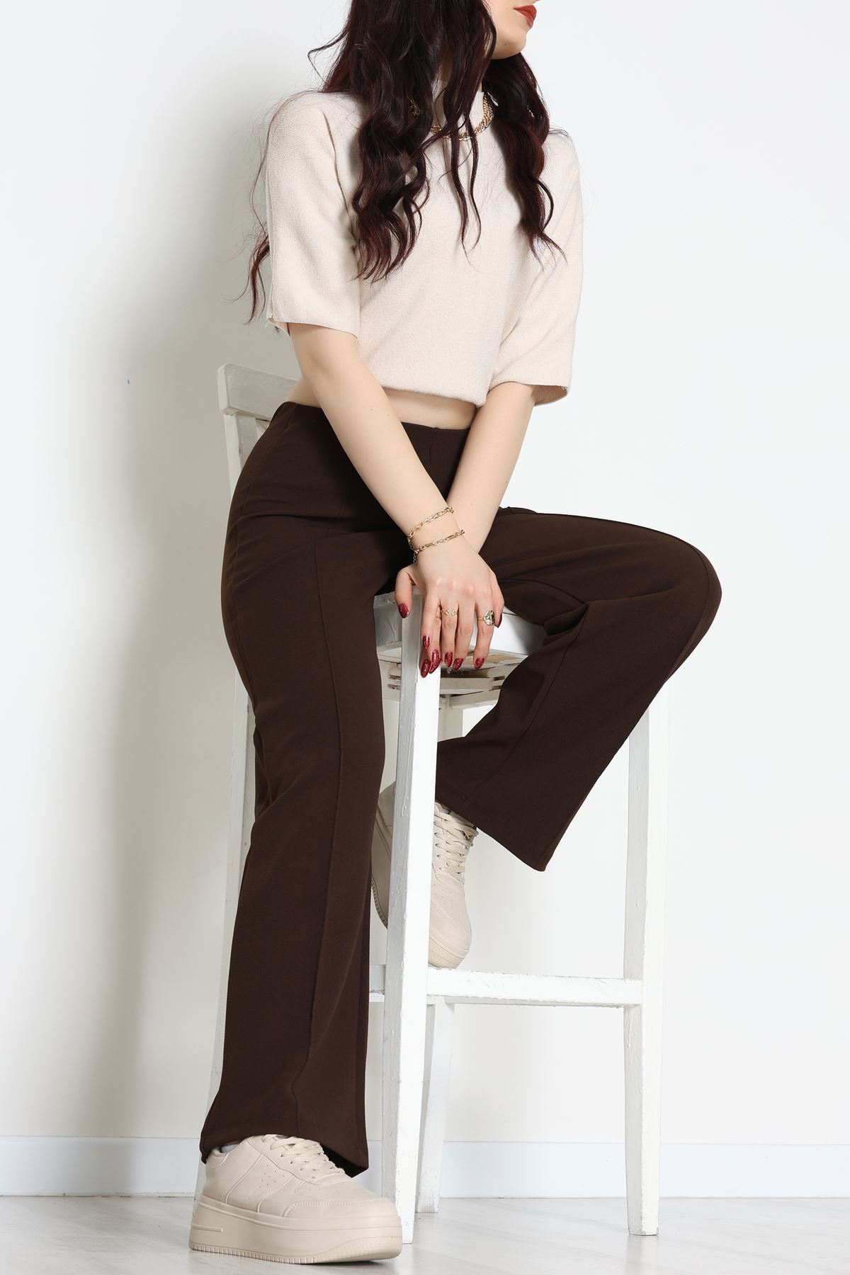 Zra Krep Lastikli Çımalı Pantolon Acıkahve - 51251.1837.
