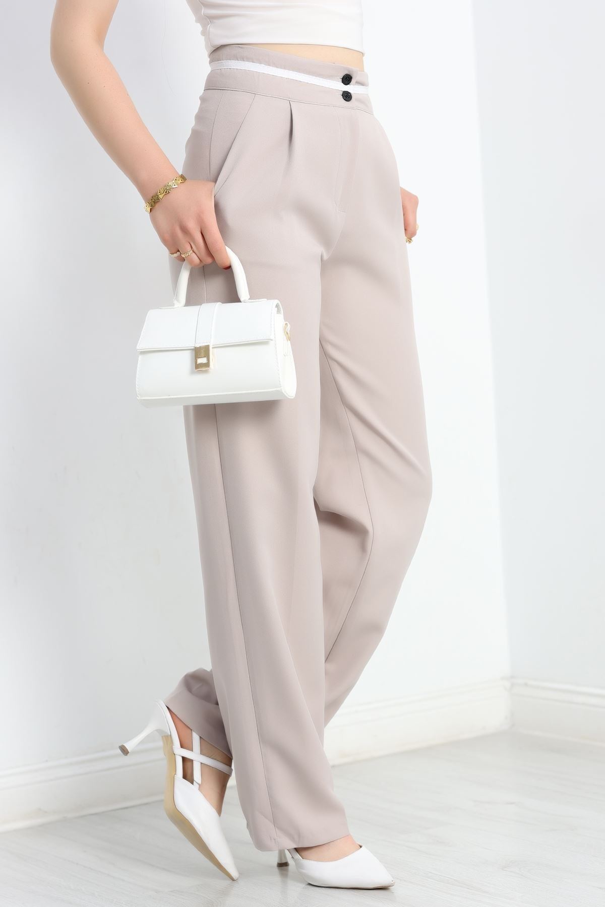 Tek Pile Ekstraforlu Palazzo Pantolon Taş - 50054.1920.