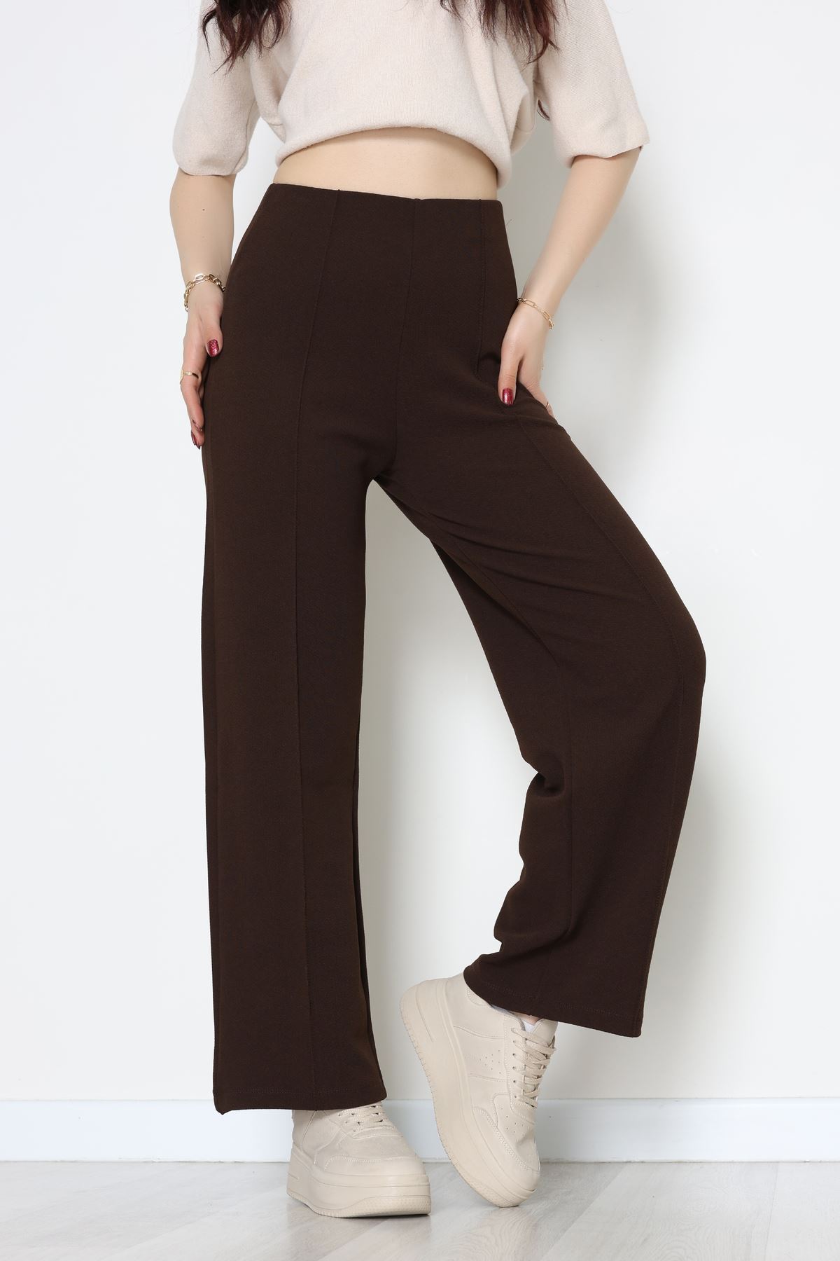 Zra Krep Lastikli Çımalı Pantolon Acıkahve - 51251.1837.