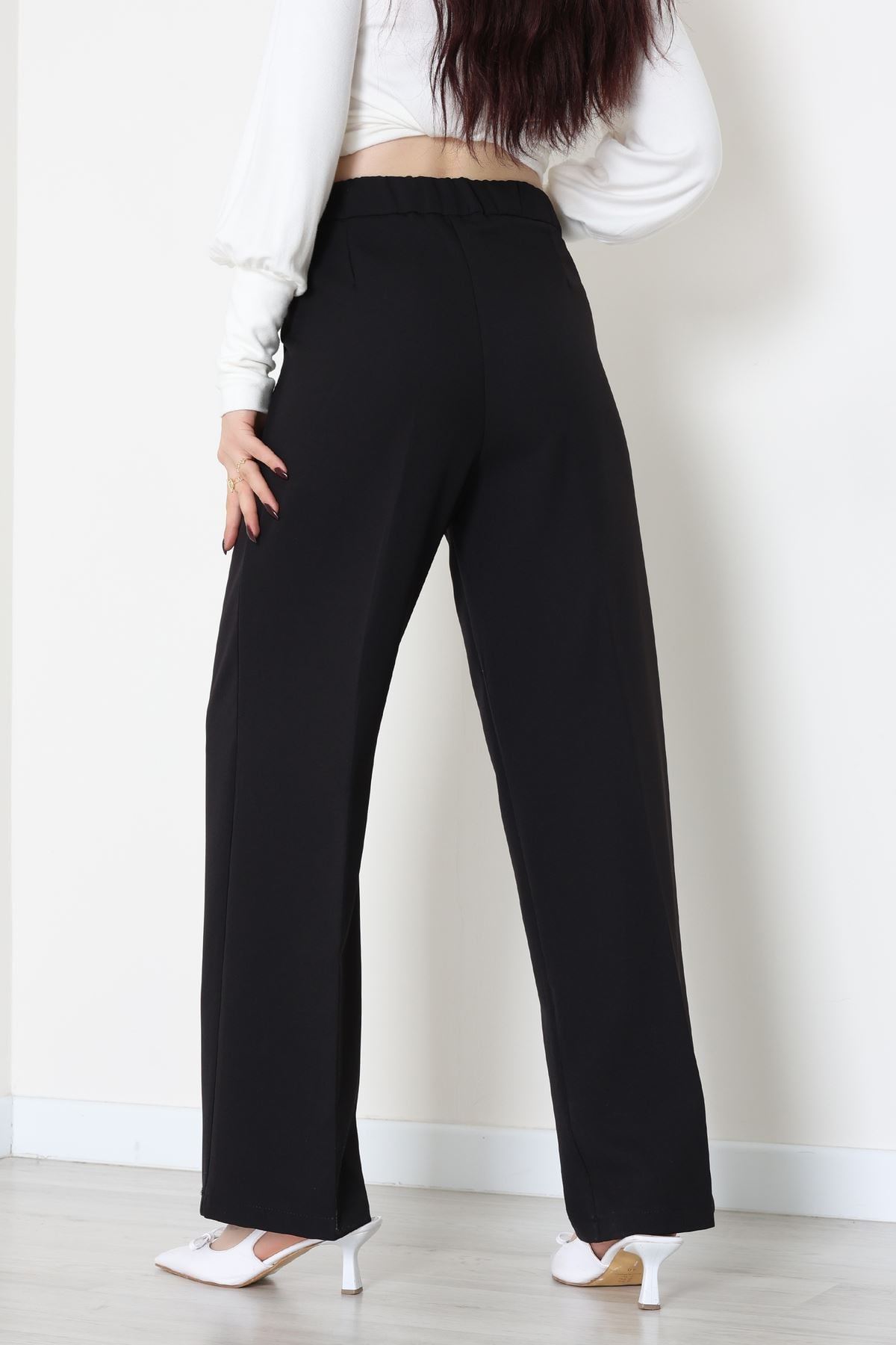 Dabıl Kumaş Beli Bağcıklı Pantolon Siyah - 51615.683.