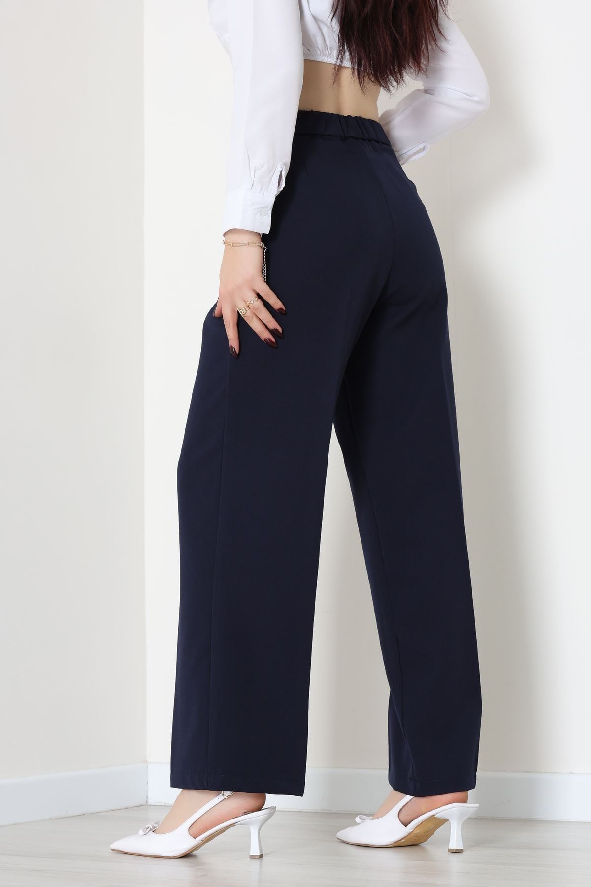 Dabıl Kumaş Beli Bağcıklı Pantolon Lacivert - 51615.683.