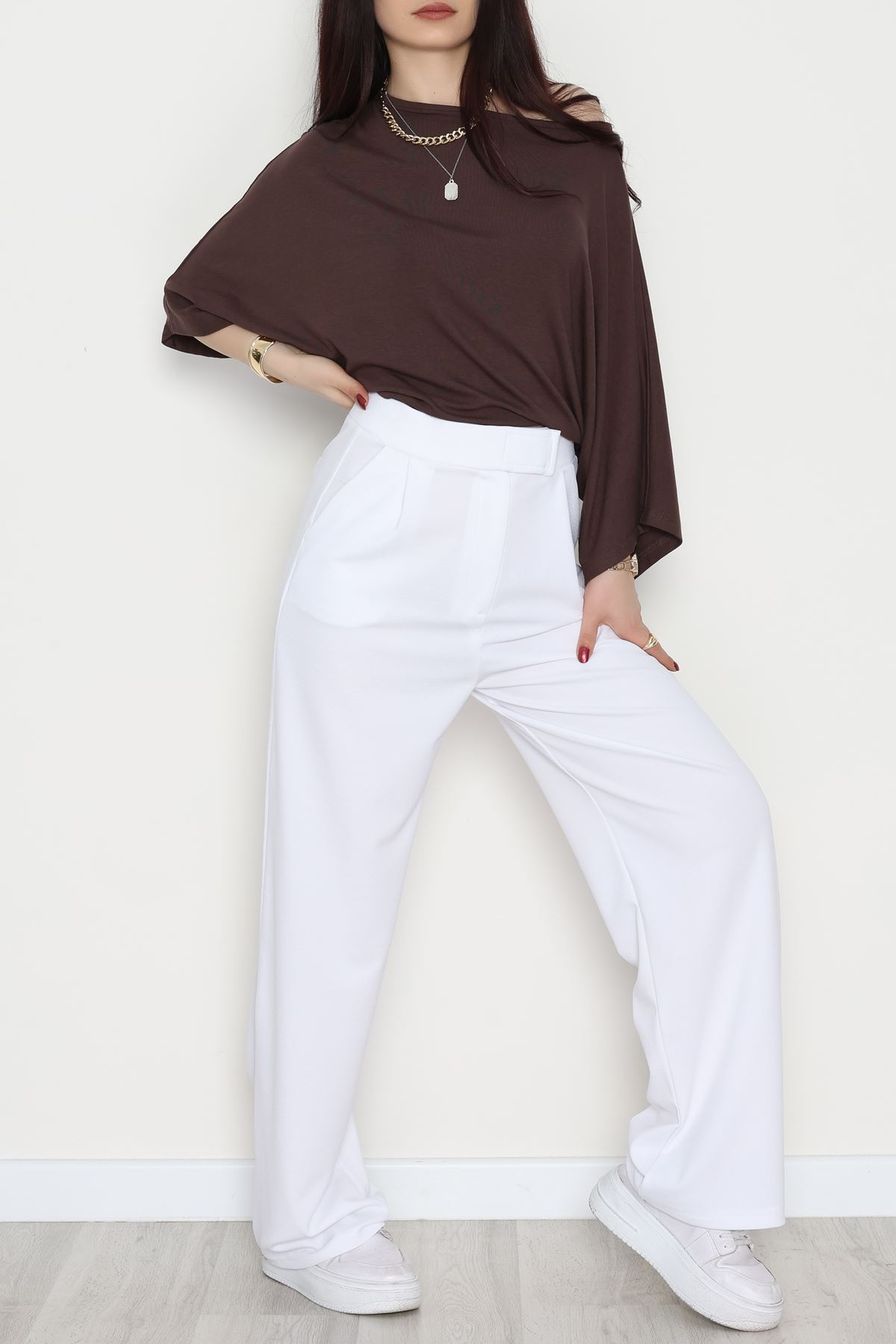 Kemer Cırtlı Krep Pantolon Beyaz - 20255.1865.