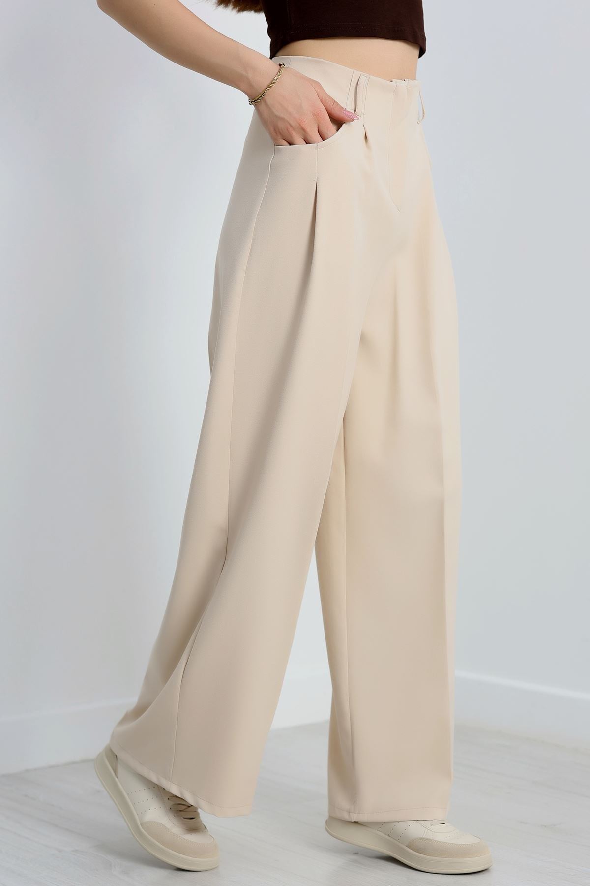 Cepten Pileli Palazzo Pantolon Bej - 90113.1397.