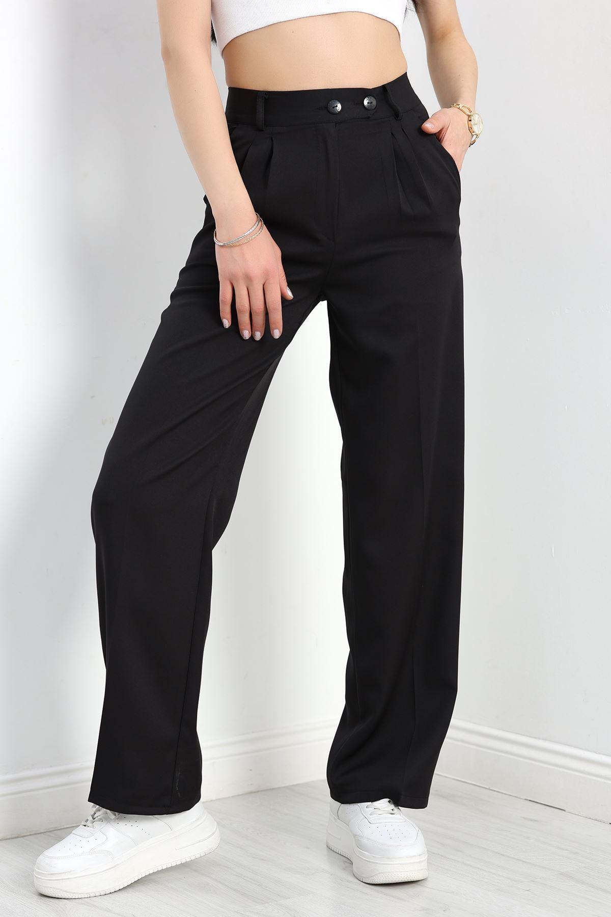 Bel Lastikli Palazzo Pantolon Siyah - 30388.1397.