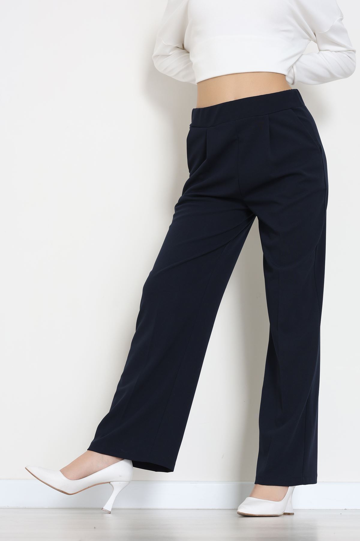 İthal Scuba Krep Lastikli Pantolon Lacivert - 51234.1397.