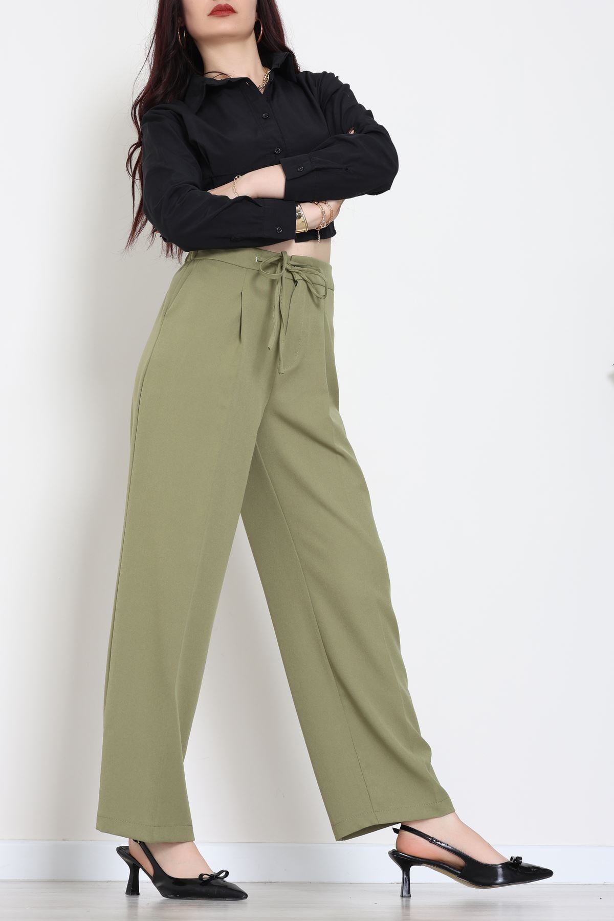 Dabıl Kumaş Beli Bağcıklı Pantolon Çağla - 51615.683.