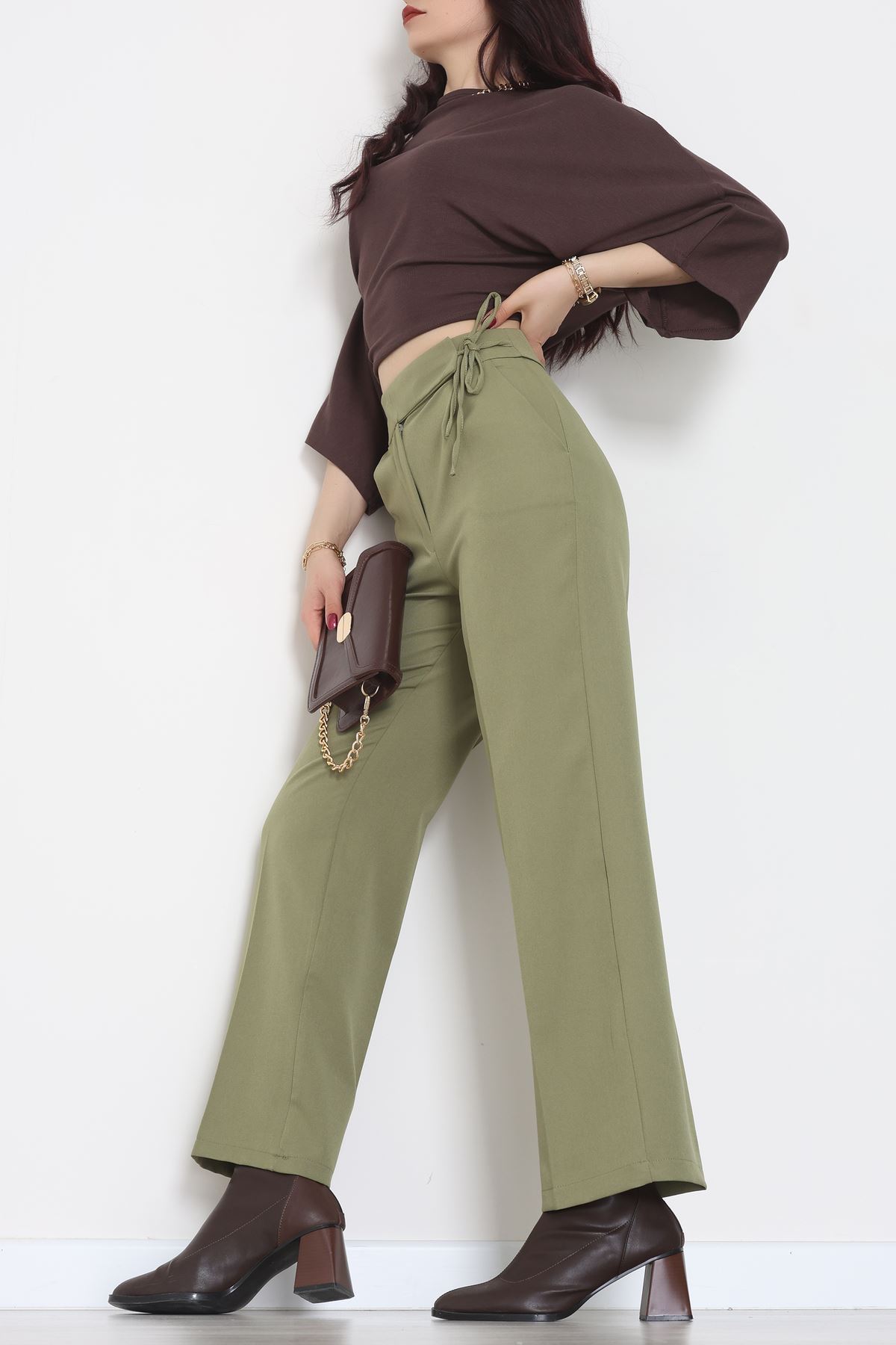 Double Kumaş İp Bağlamalı Palazzo Pantolon Çağla - 51268.683.