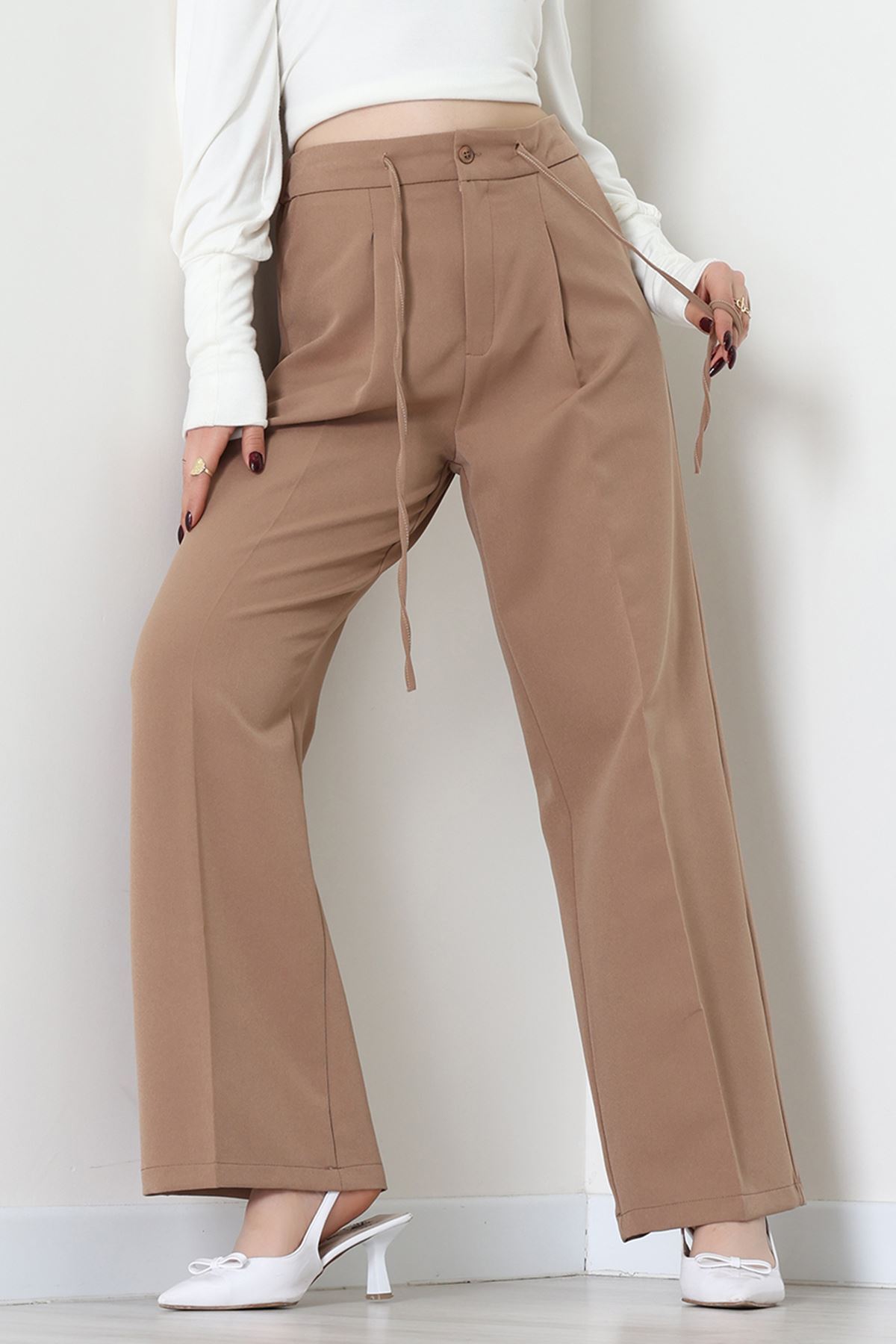 Dabıl Kumaş Beli Bağcıklı Pantolon Latte - 51615.683.
