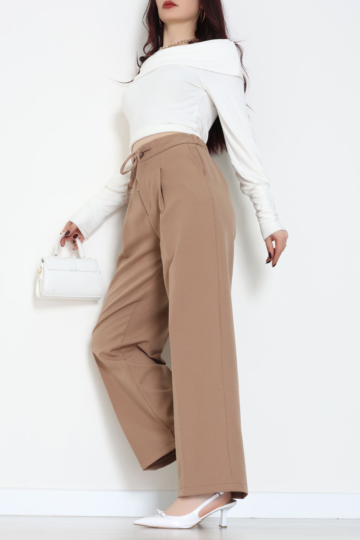 Dabıl Kumaş Beli Bağcıklı Pantolon Latte - 51615.683.
