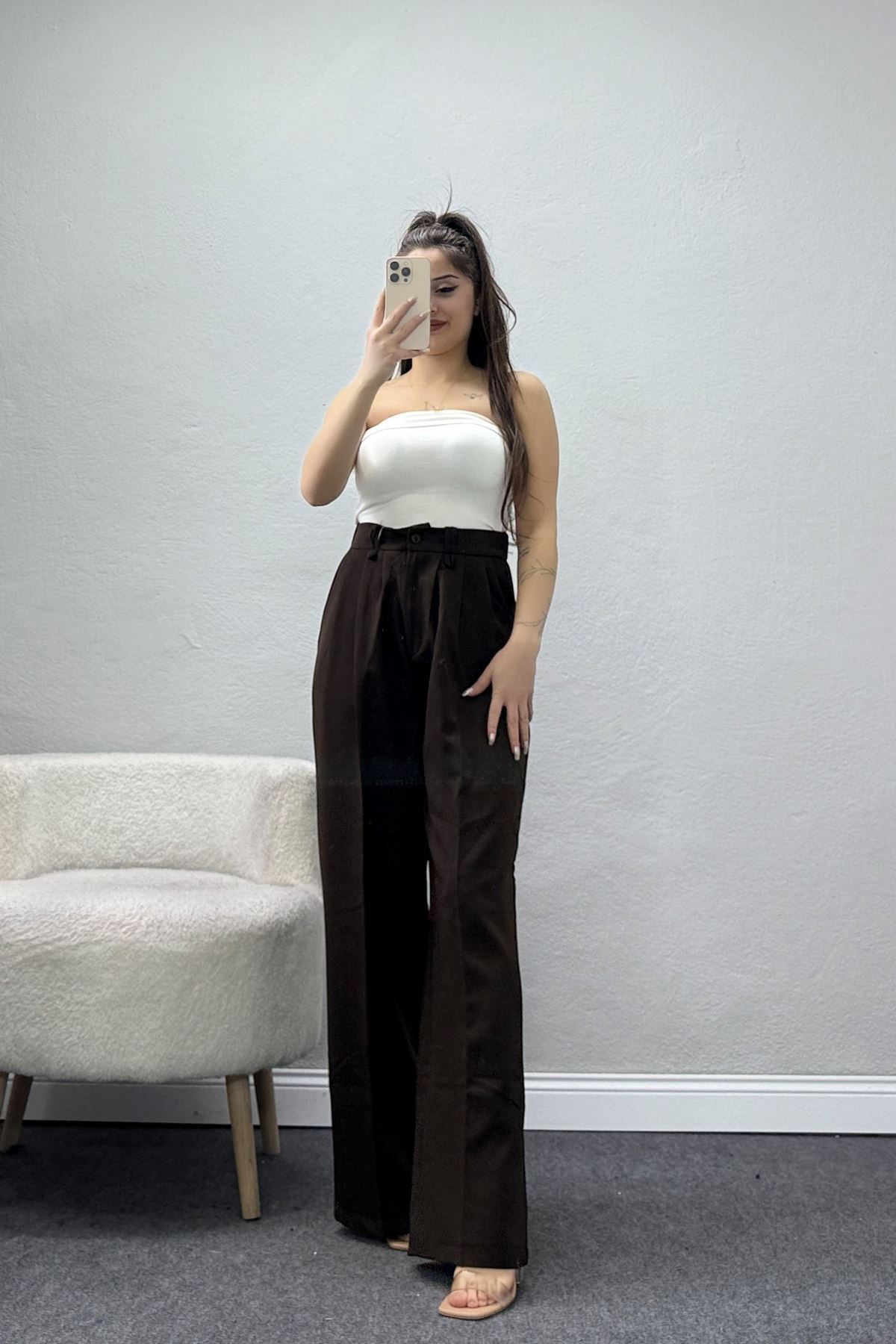 Dabıl Kumaş Lastikli Pantolon Acıkahve - 51612.683.