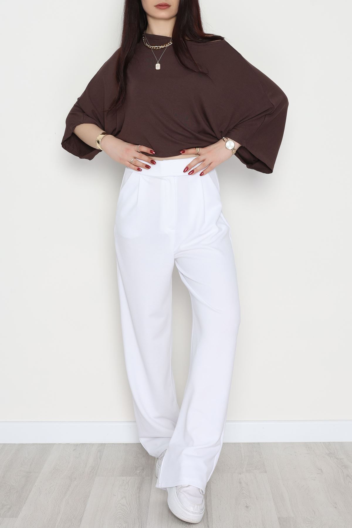 Kemer Cırtlı Krep Pantolon Beyaz - 20255.1865.