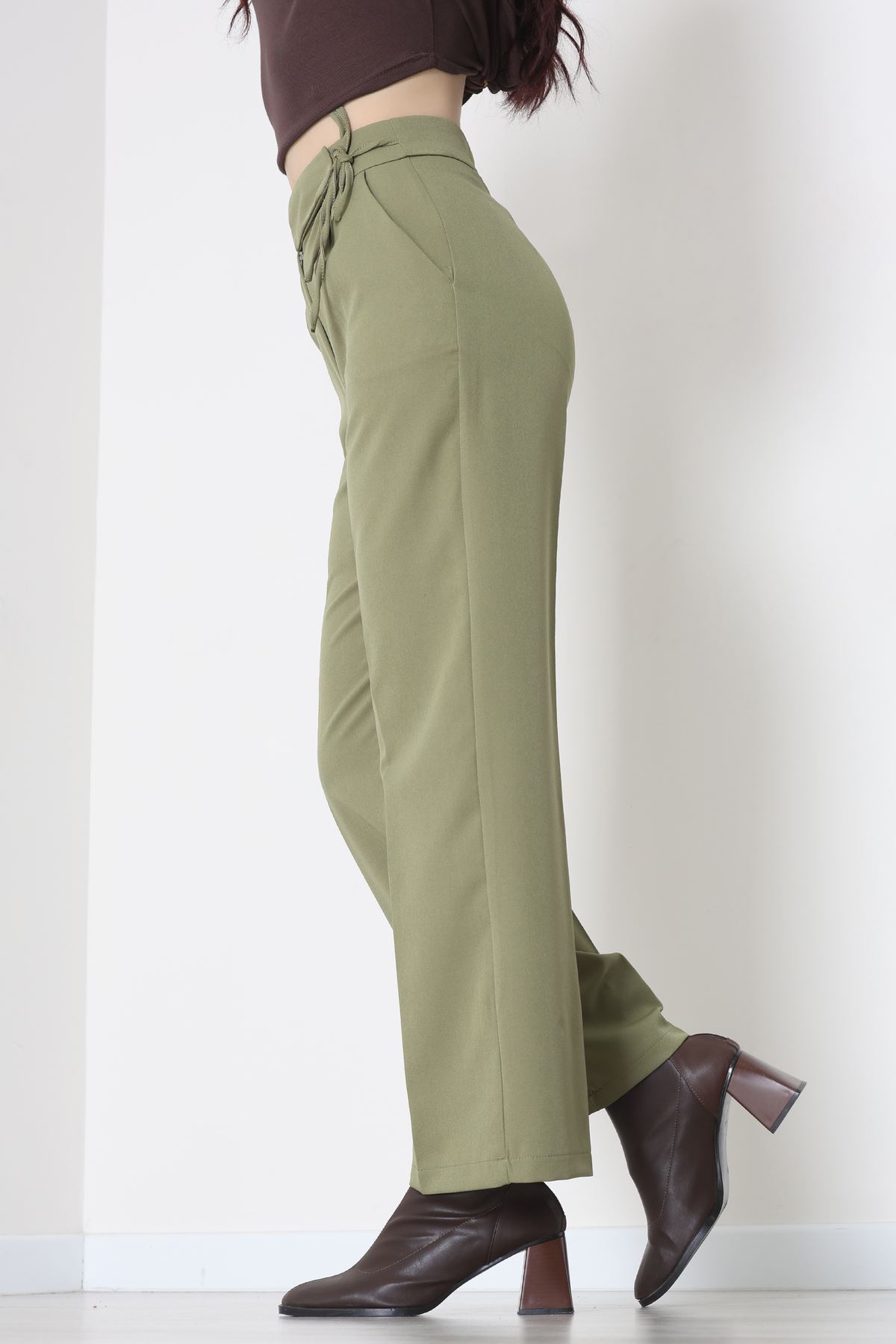 Double Kumaş İp Bağlamalı Palazzo Pantolon Çağla - 51268.683.