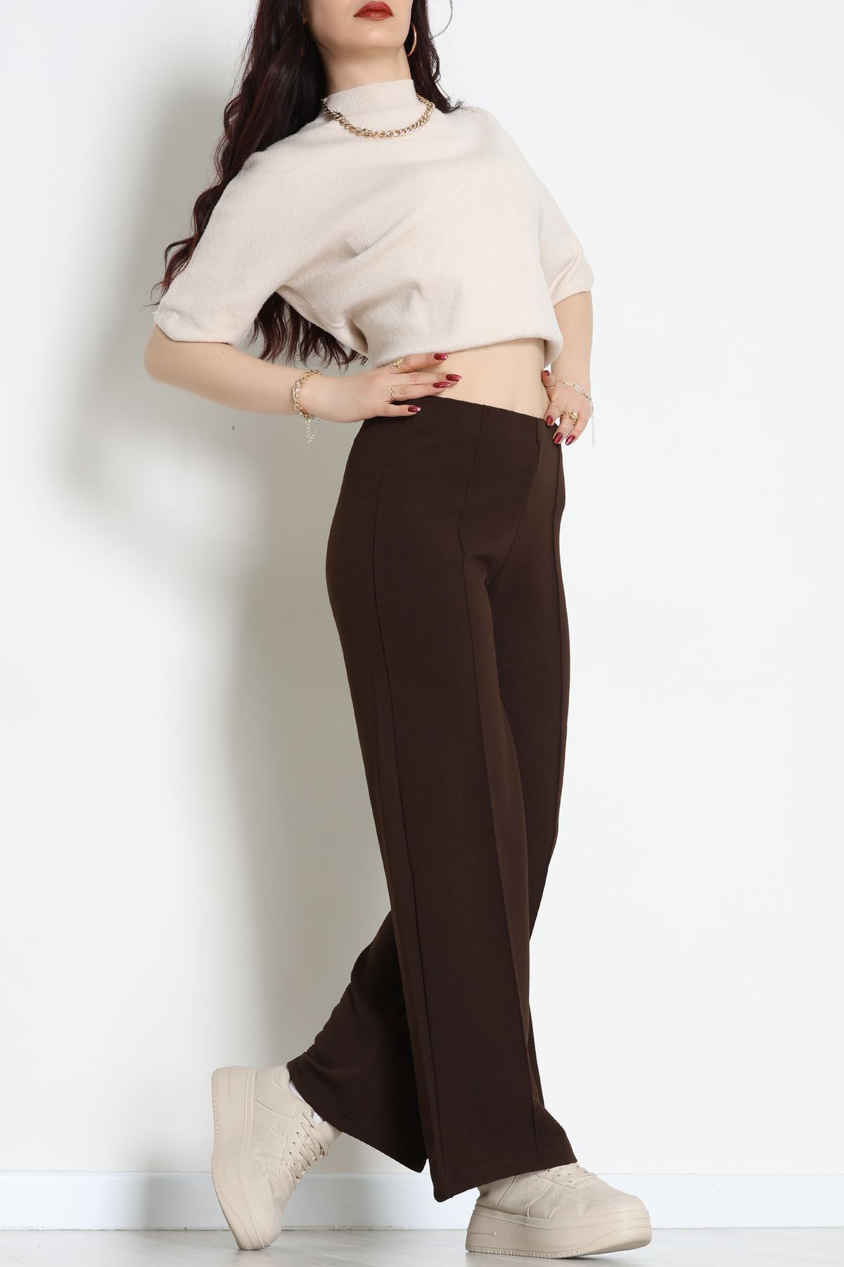 Zra Krep Lastikli Çımalı Pantolon Acıkahve - 51251.1837.