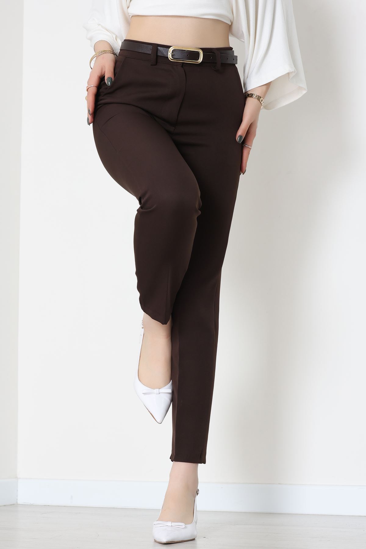 Double Kumaş Bel Lastikli Pantolon Kahverengi - 51112.1920.