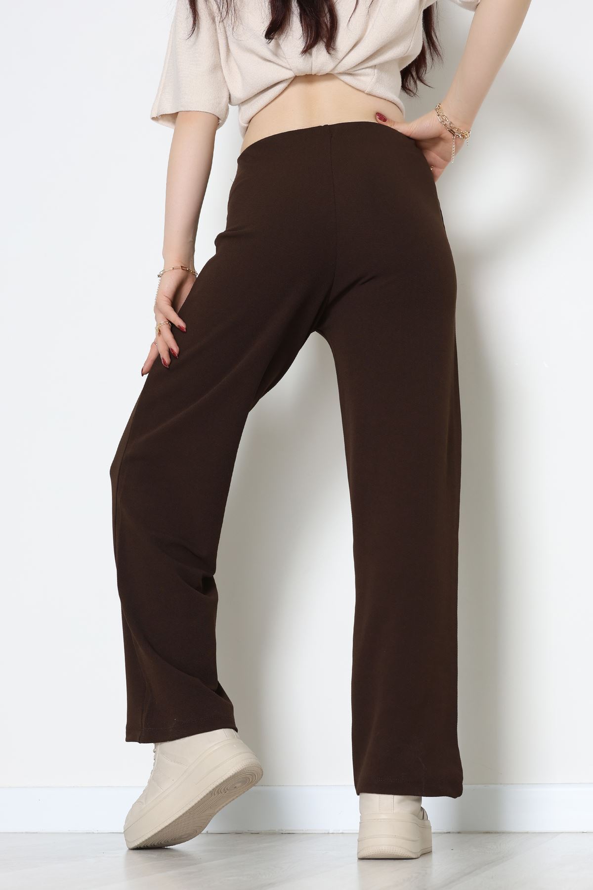 Zra Krep Lastikli Çımalı Pantolon Acıkahve - 51251.1837.