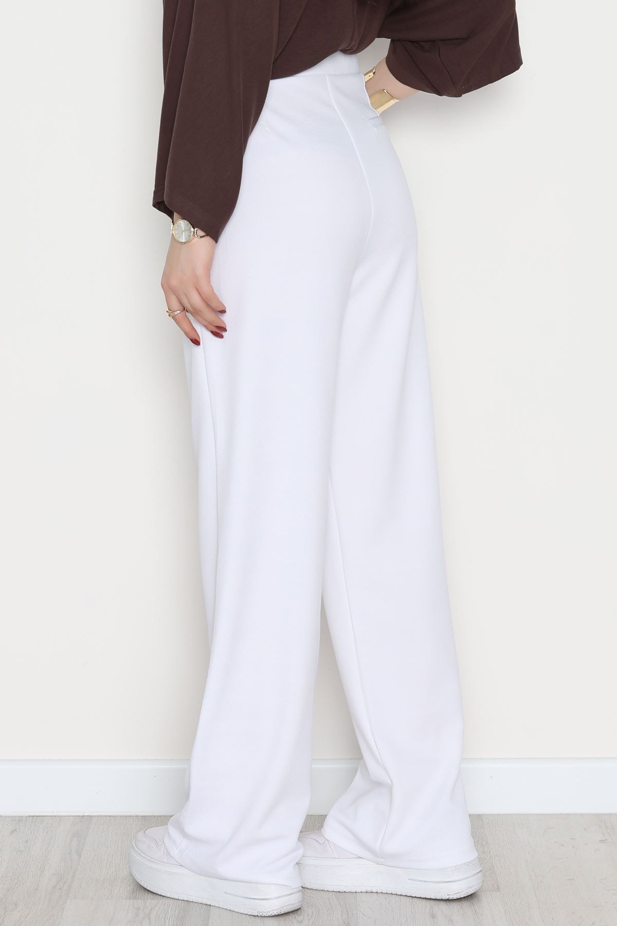 Kemer Cırtlı Krep Pantolon Beyaz - 20255.1865.