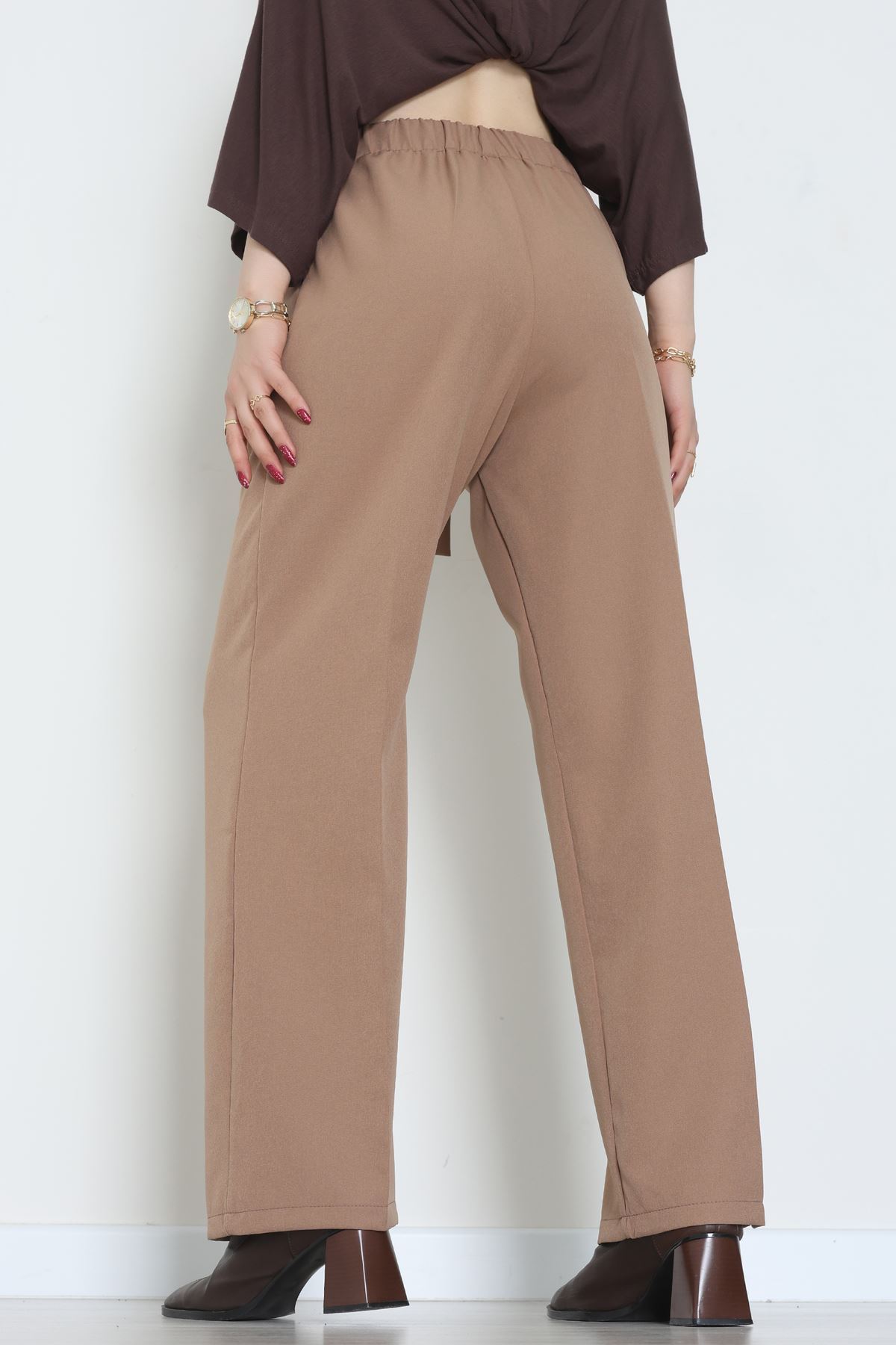 Yan Bağlama Detaylı Dabıl Kumaş Pantolon Latte - 51611.683.