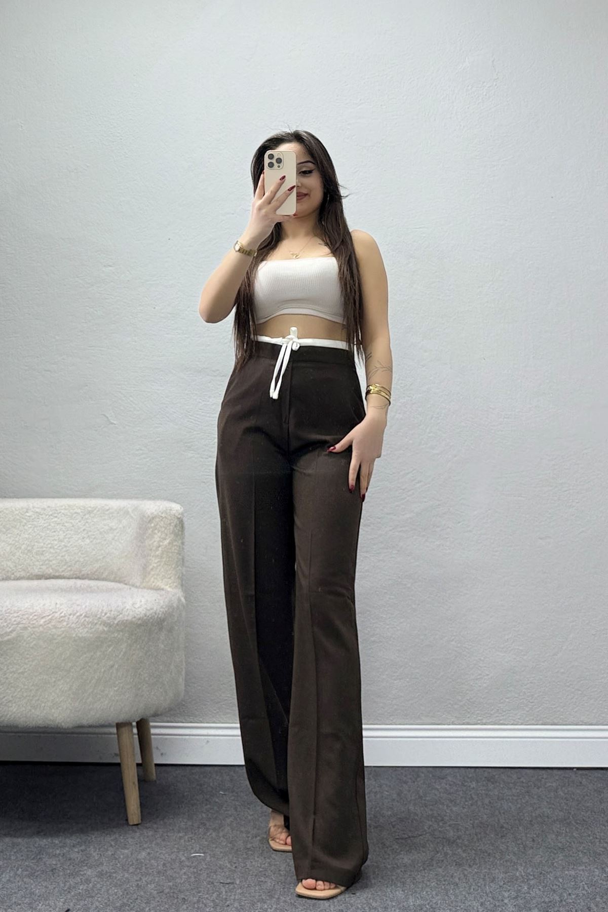 Beli Garnili Poliviskon Palazzo Pantolon Kahve - 51235.1920.