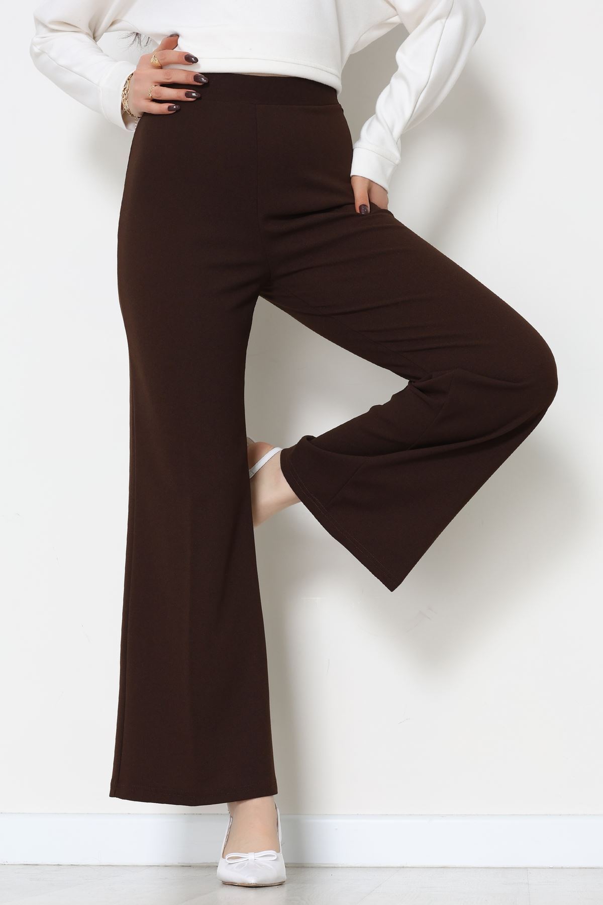 İthal Scuba Krep Likralı Yandan Fermuarlı Pantolon Kahve - 51233.1397.