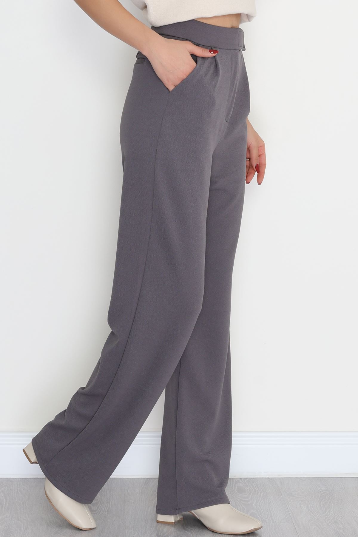 Kemer Cırtlı Krep Pantolon Füme - 20255.1865.