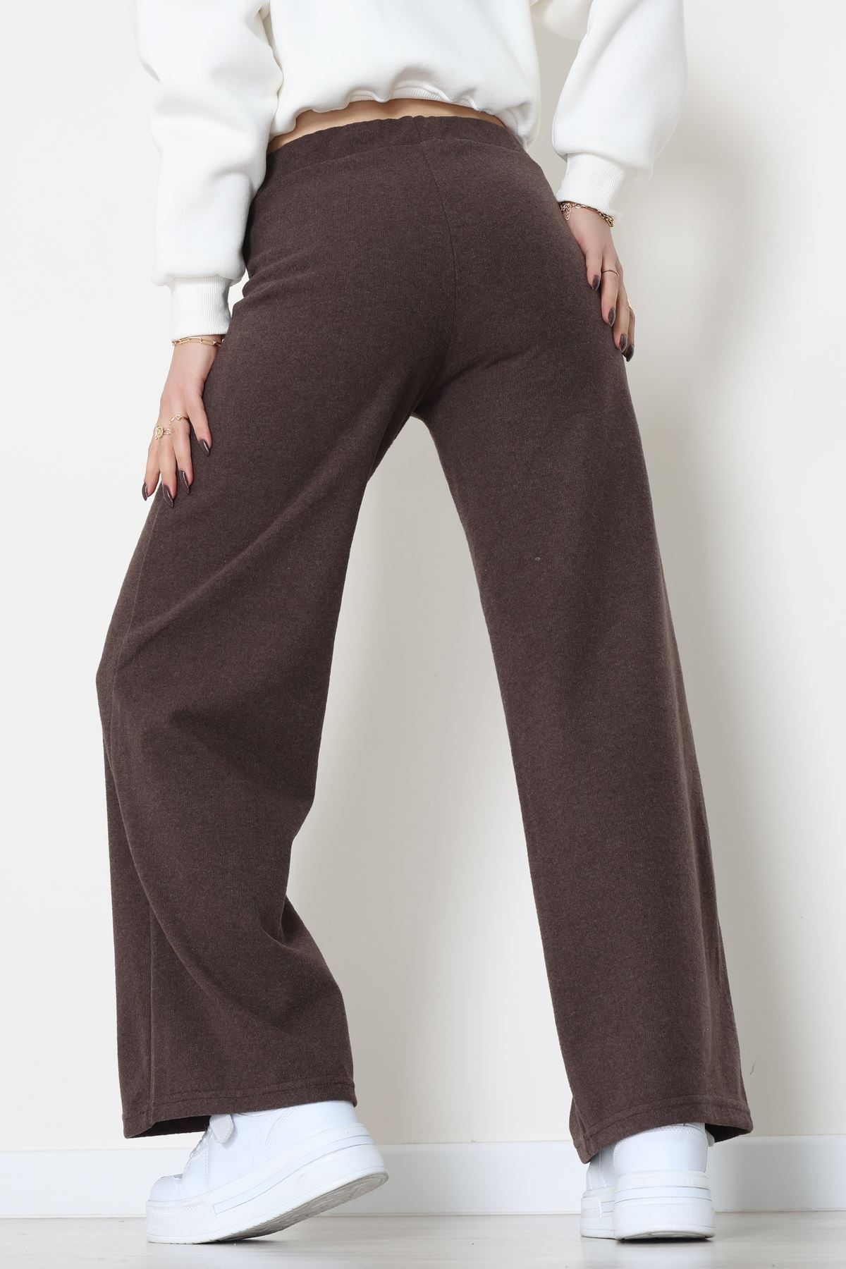 Selanik Kumaş Bel Lastikli Palazzo Pantolon Kahve - 51228.1567.