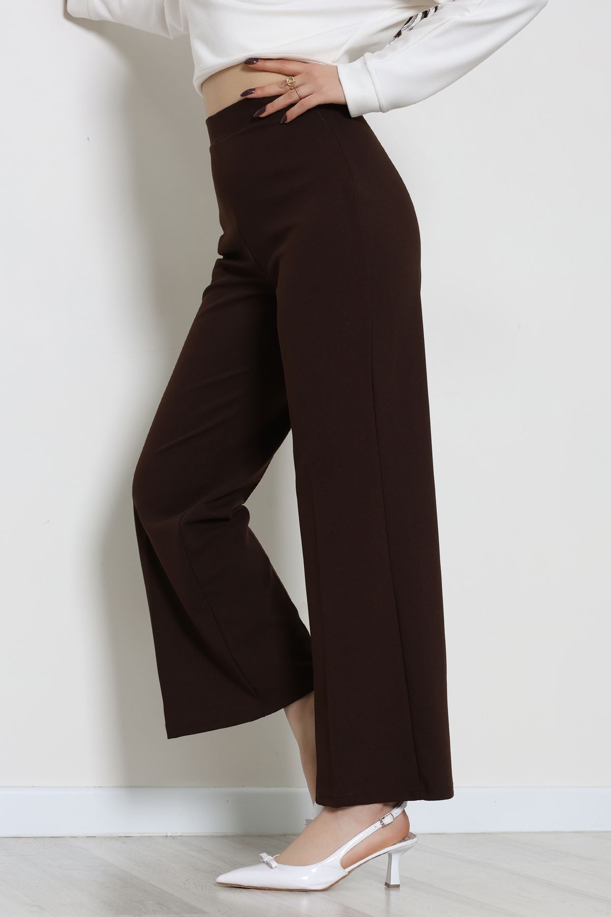 İthal Scuba Krep Likralı Yandan Fermuarlı Pantolon Kahve - 51233.1397.