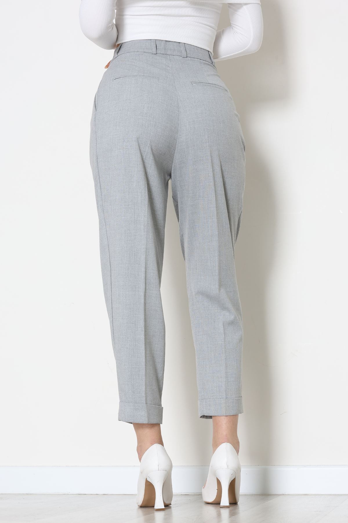 Pileli Baggy Poliviskon Pantolon Gri - 51089.1995.