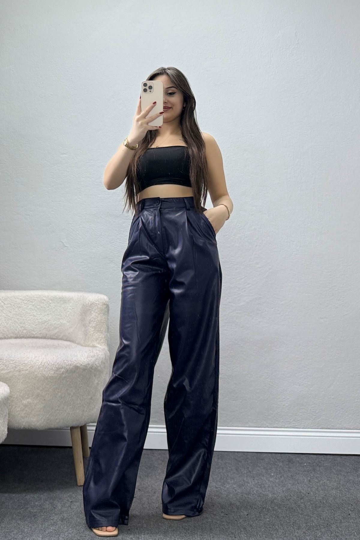 Pu Deri Palazzo Pantolon Lacivert - 51208.1779.