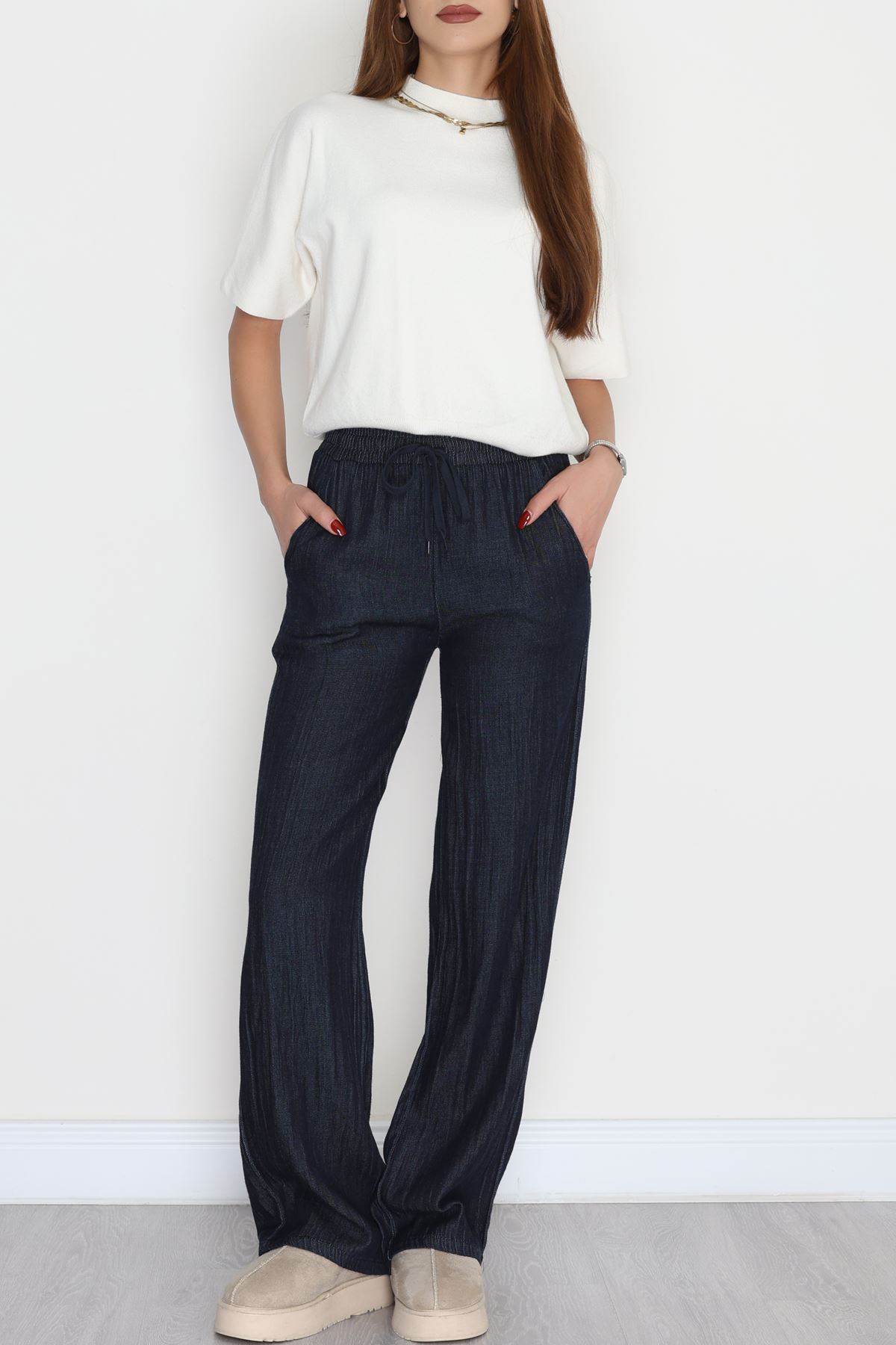 Kırışık Efektli Tensel Pantolon Koyumavi - 42439.1431.