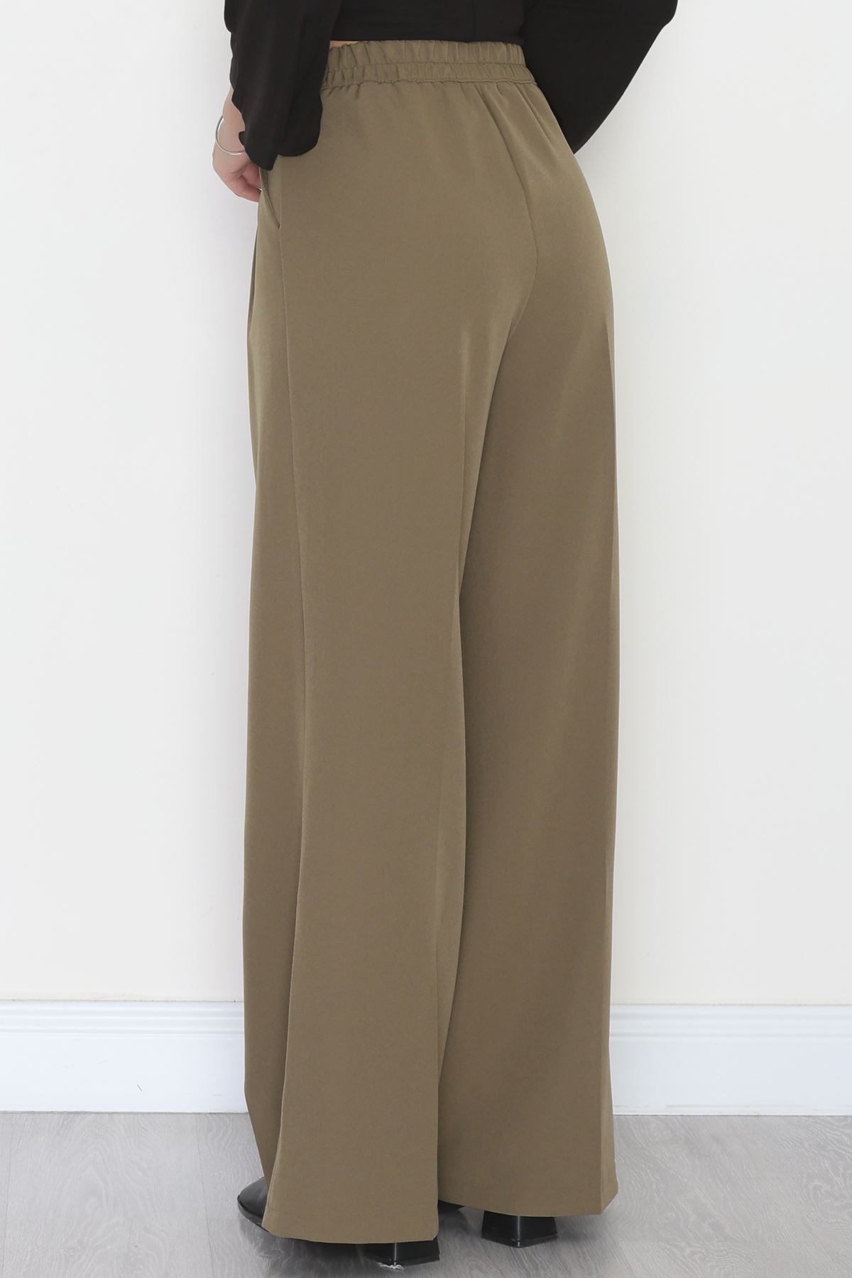 Dabıl Kumaş Beli Lastikli Palazzo Pantolon Haki - 51063.1991.