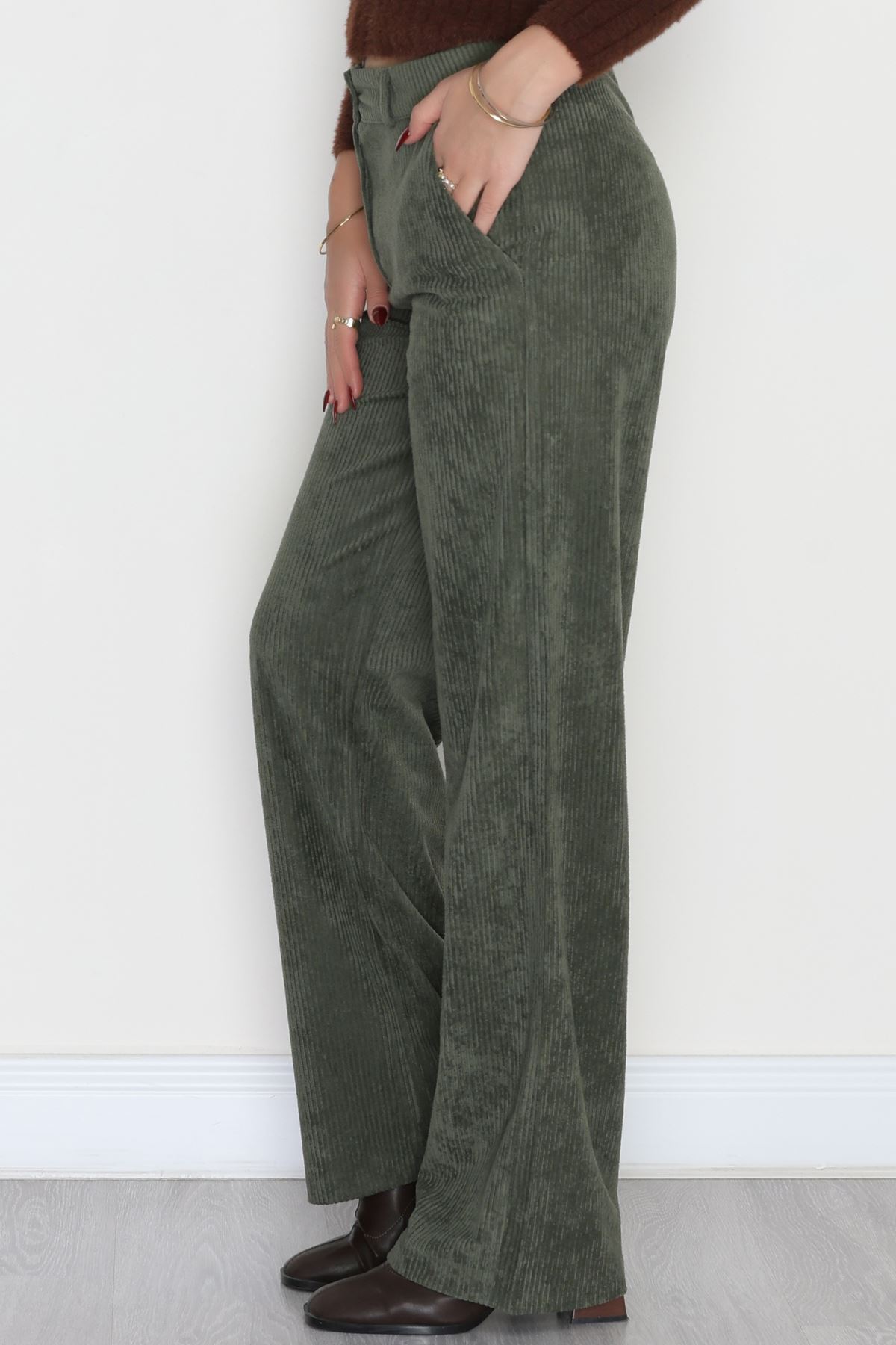 Fitilli Likralı Kadife Pantolon Haki - 51027.1920.