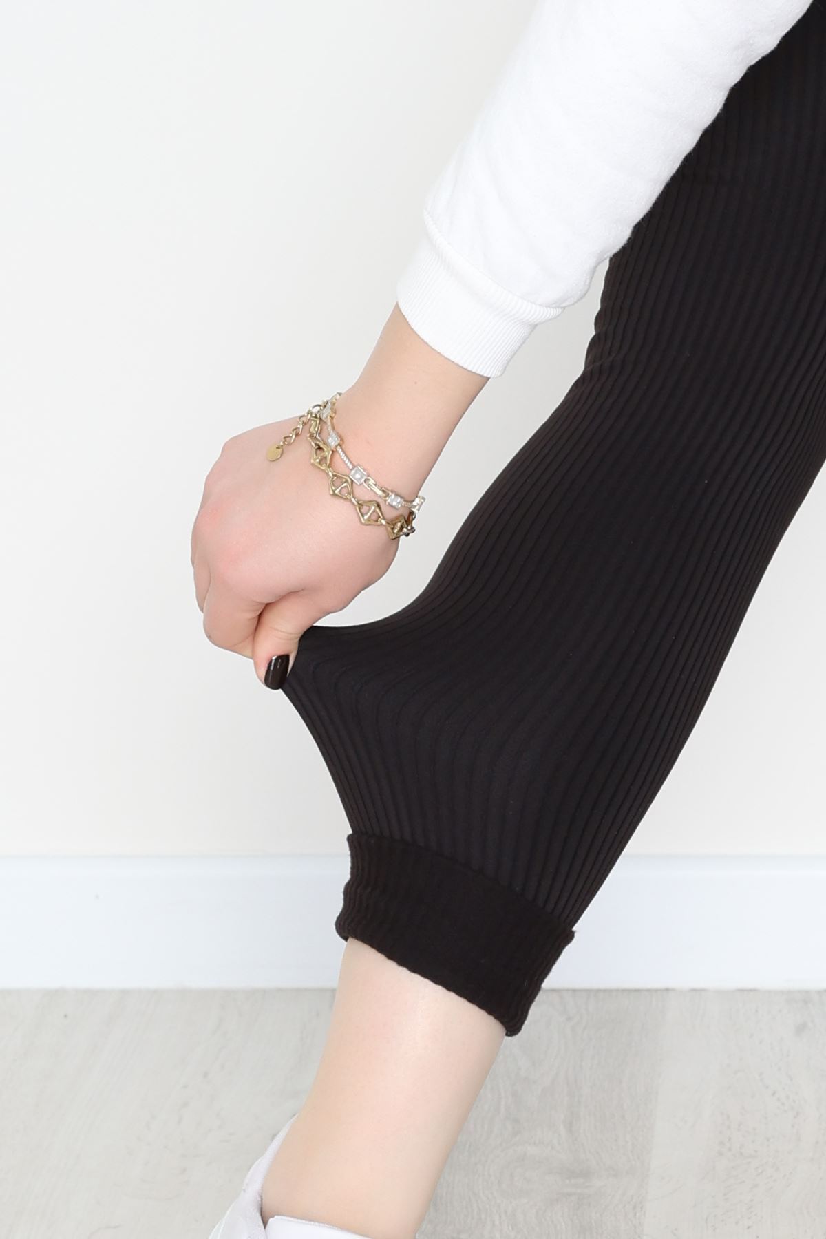 Şardonlu Yumuşak Dokulu Büyük Beden Fitilli Tayt Siyah - 52086.1098.