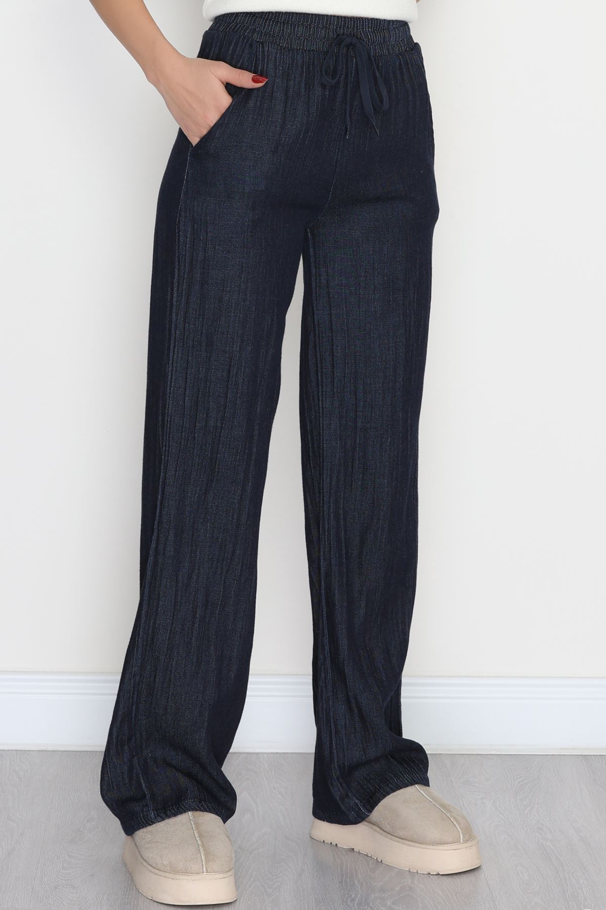 Kırışık Efektli Tensel Pantolon Koyumavi - 42439.1431.