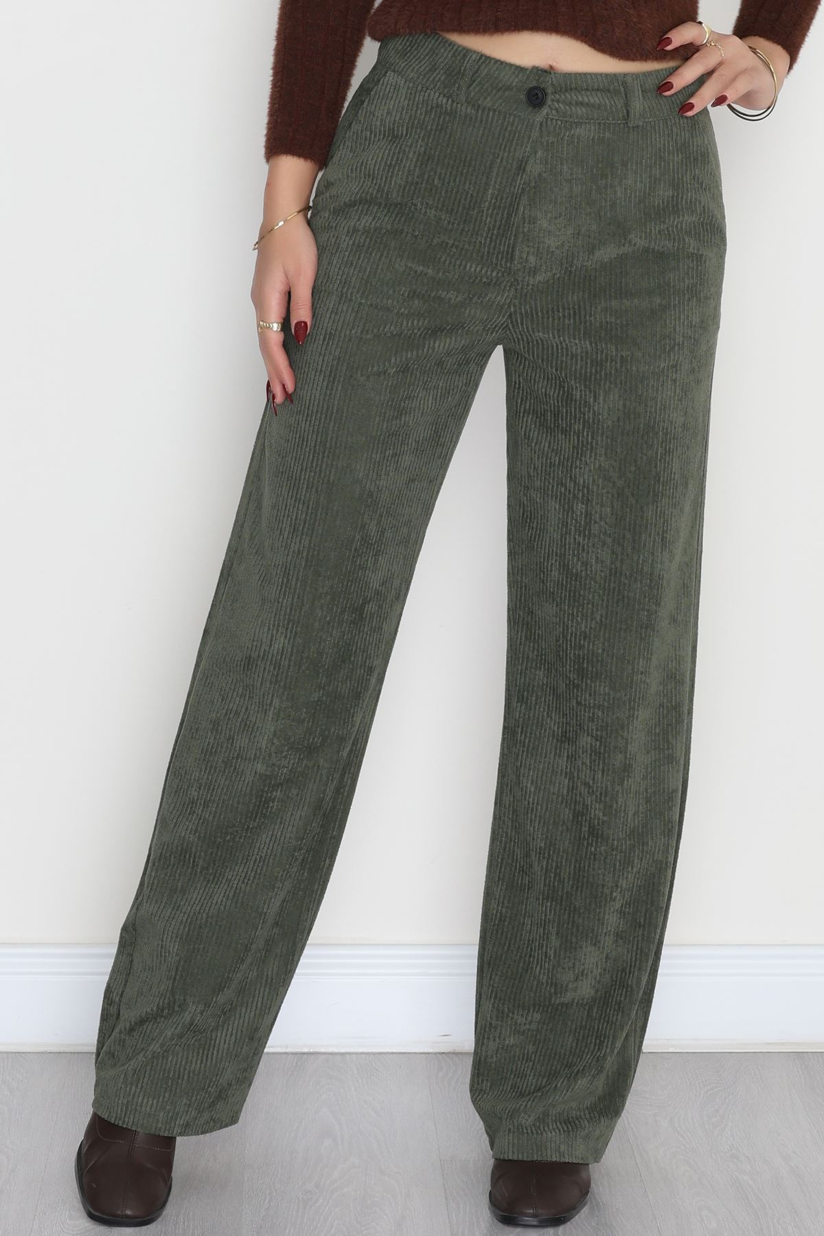 Fitilli Likralı Kadife Pantolon Haki - 51027.1920.