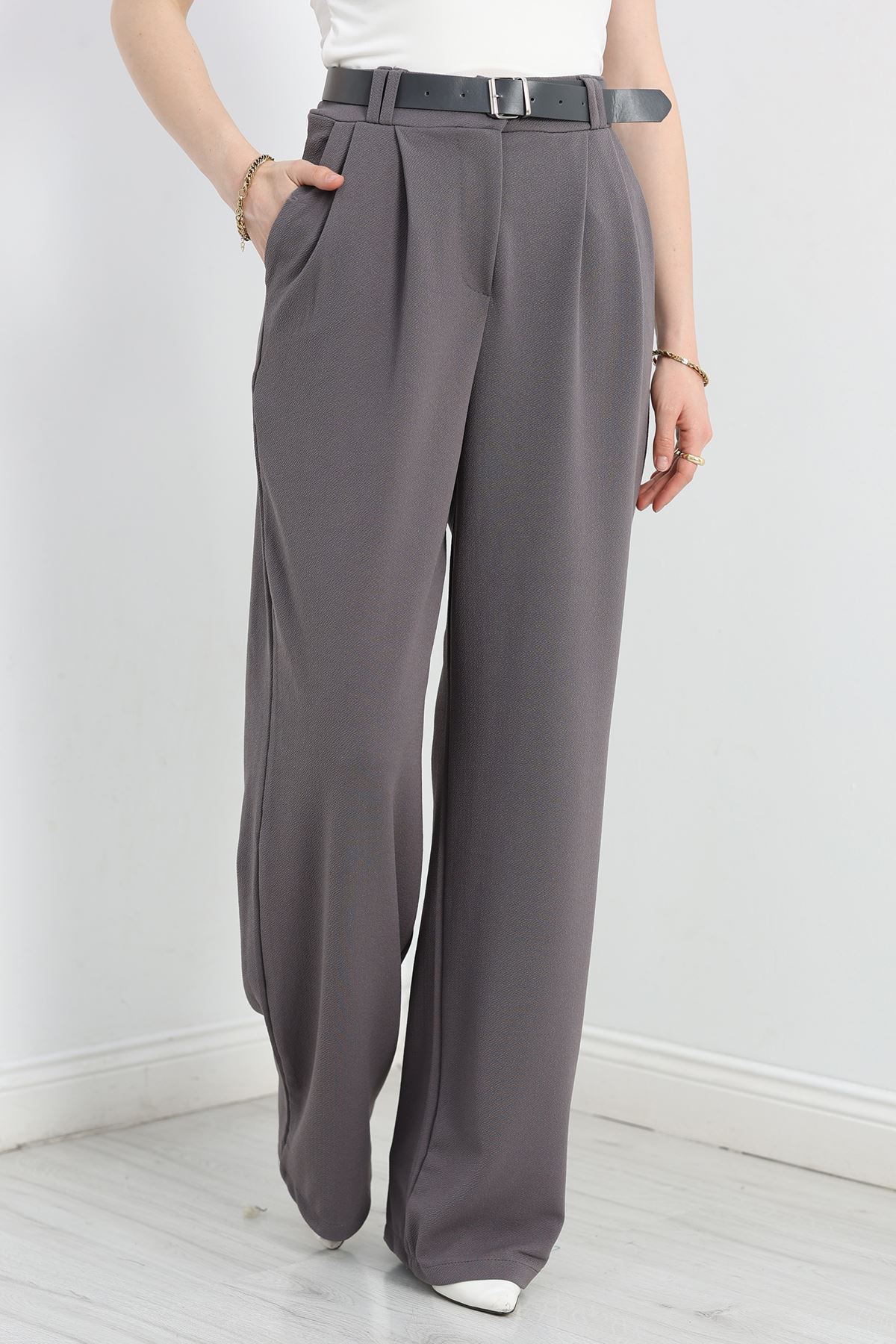 Kemerli Zra Krep Palazzo Pantolon Füme - 30777.1865.