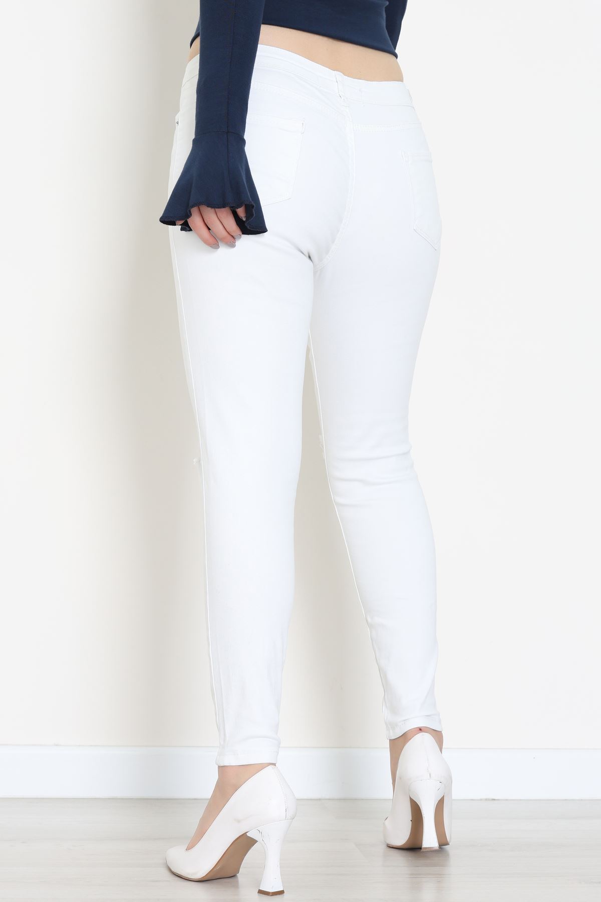 Dar Paça Kot Pantolon Beyaz - 42902.2128.