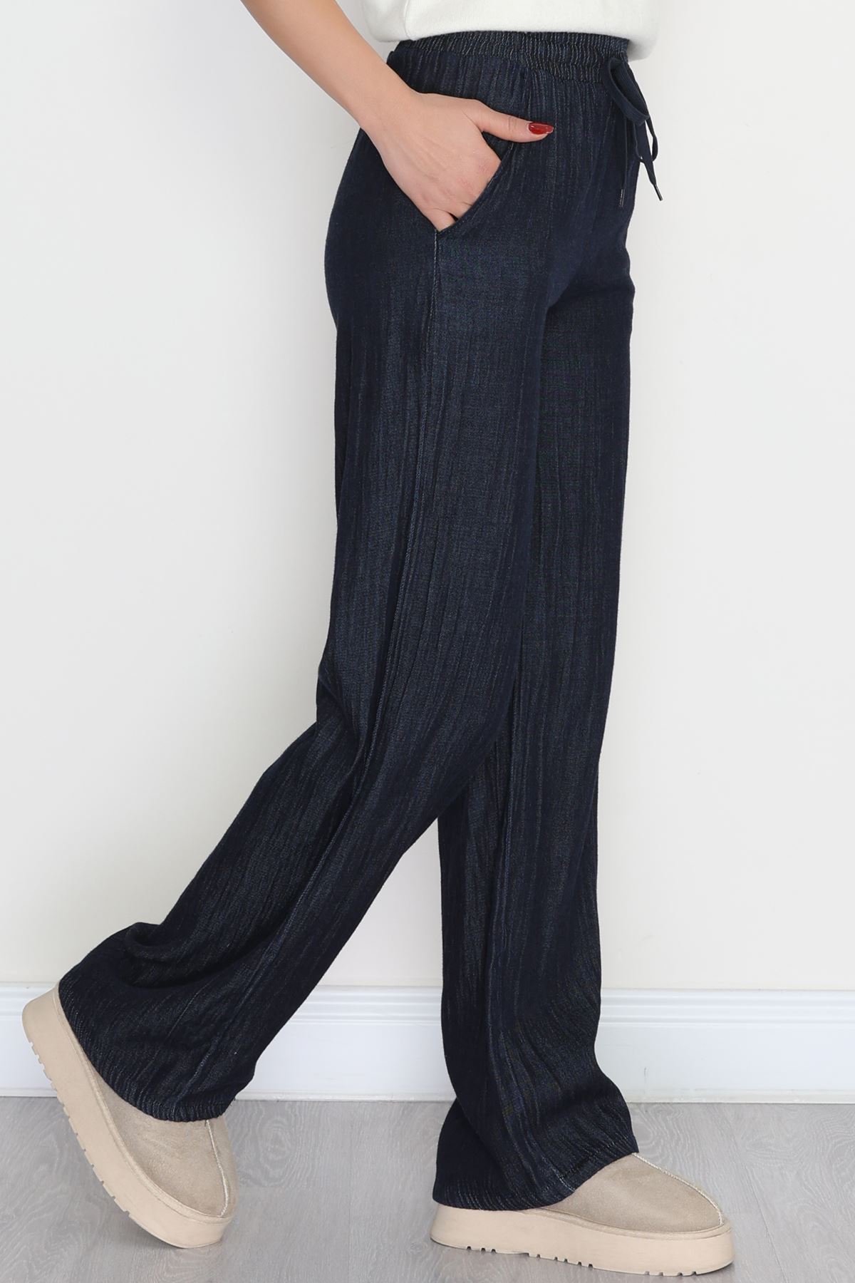 Kırışık Efektli Tensel Pantolon Koyumavi - 42439.1431.