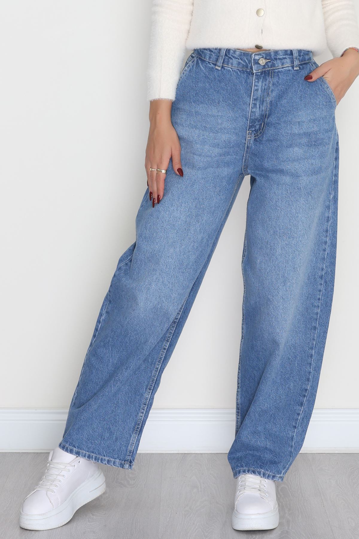 Yan Cepli Baggy Kot Pantolon Mavi - 31503.1184.