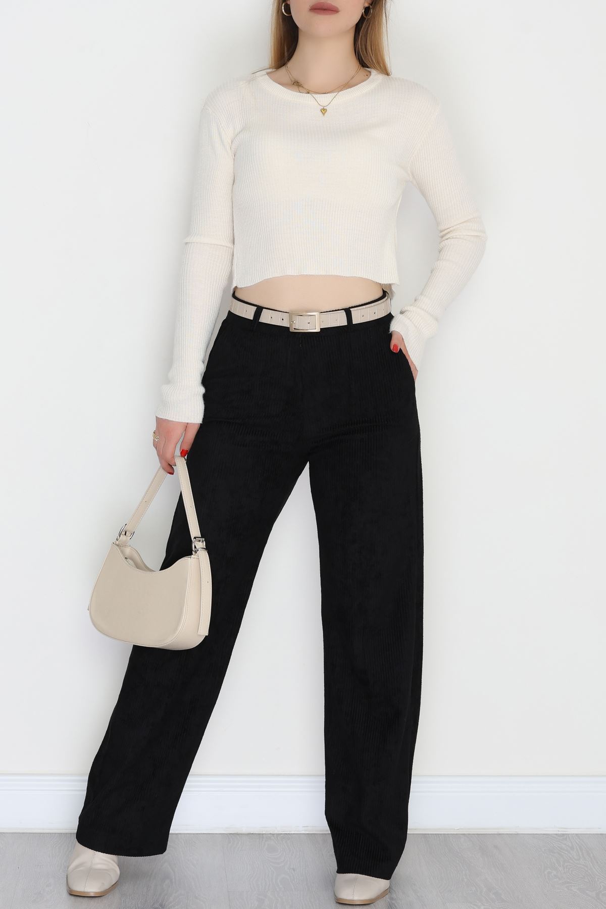 Fitilli Likralı Kadife Pantolon Siyah - 51027.1920.