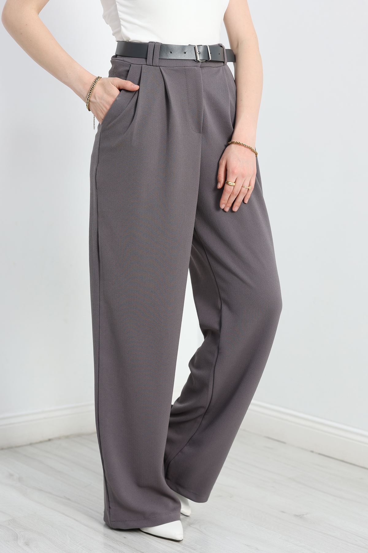 Kemerli Zra Krep Palazzo Pantolon Füme - 30777.1865.