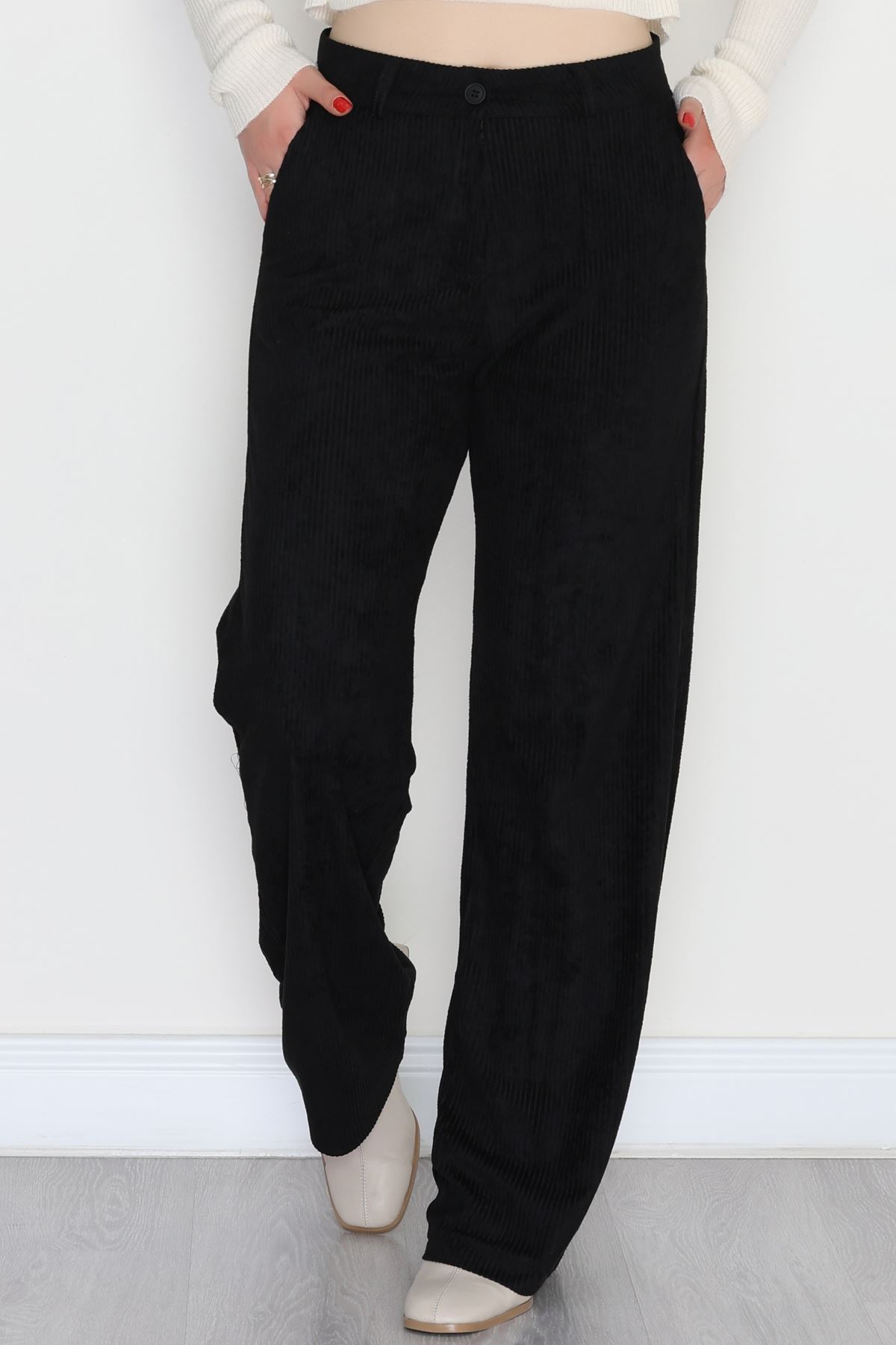 Fitilli Likralı Kadife Pantolon Siyah - 51027.1920.