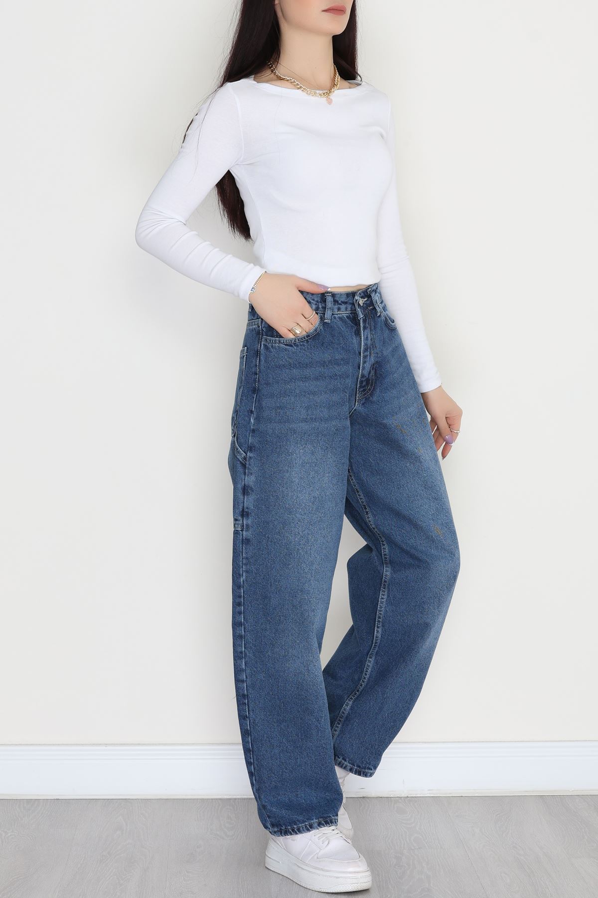 Carpenter Detaylı Baggy Kot Pantolon Lacivert - 40087.1184.