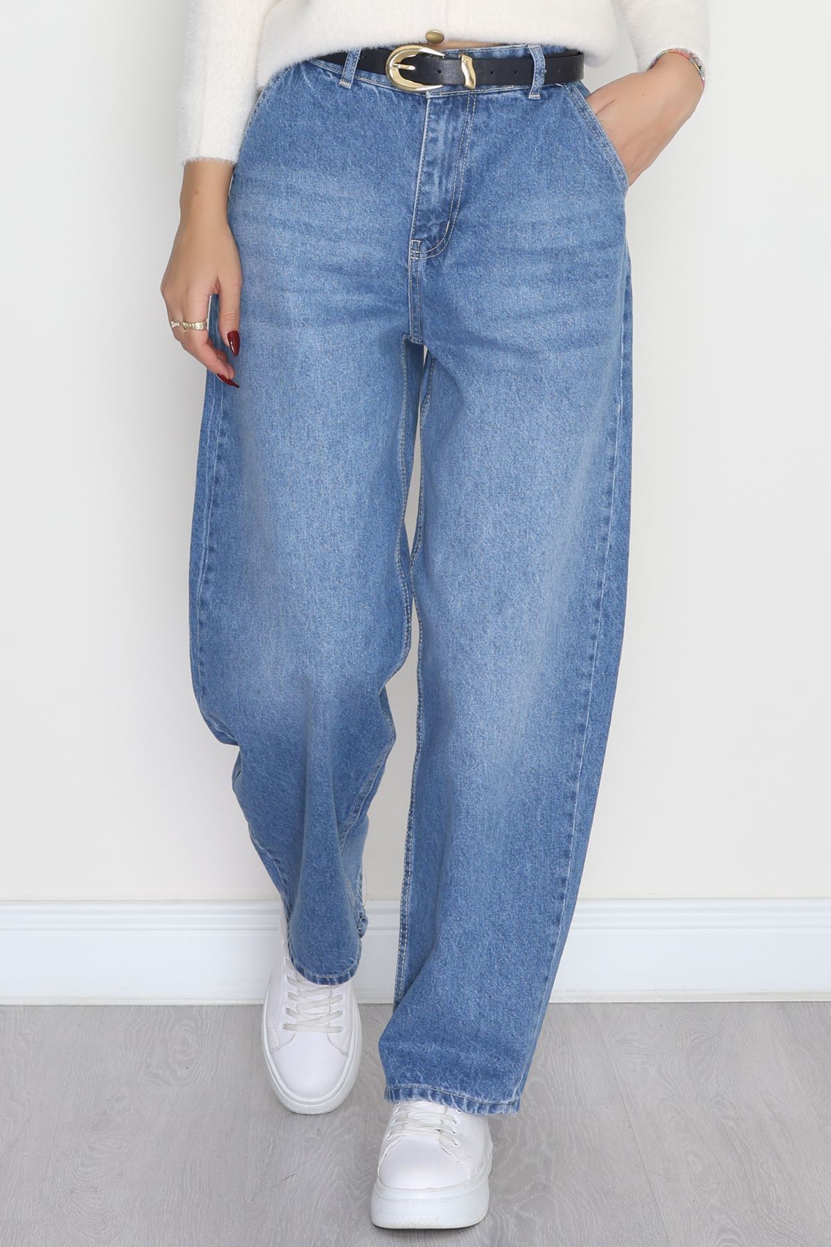 Yan Cepli Baggy Kot Pantolon Mavi - 31503.1184.