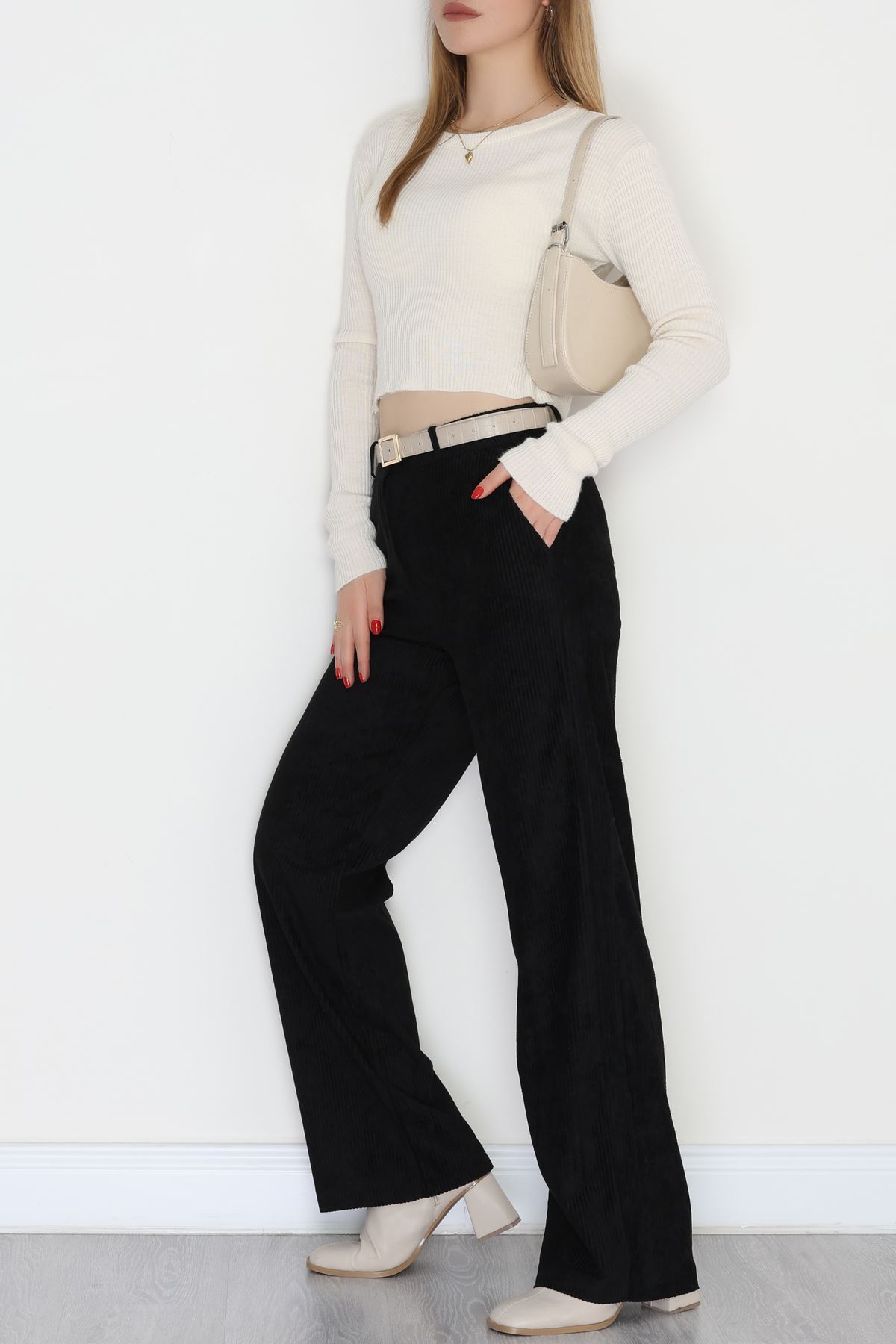 Fitilli Likralı Kadife Pantolon Siyah - 51027.1920.