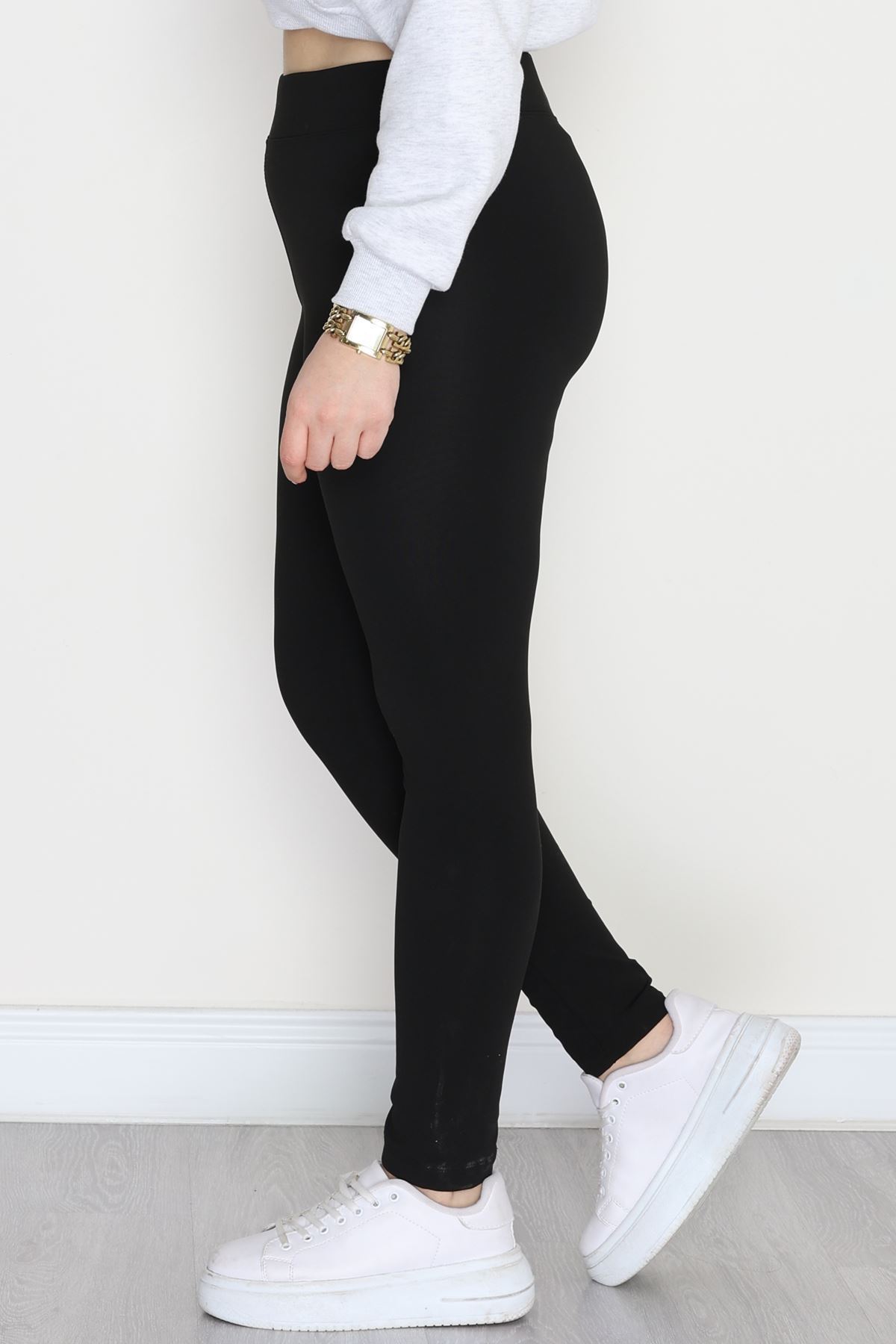 Büyük Beden Şardonlu Dalgıç Tayt Siyah - 50994.1098.