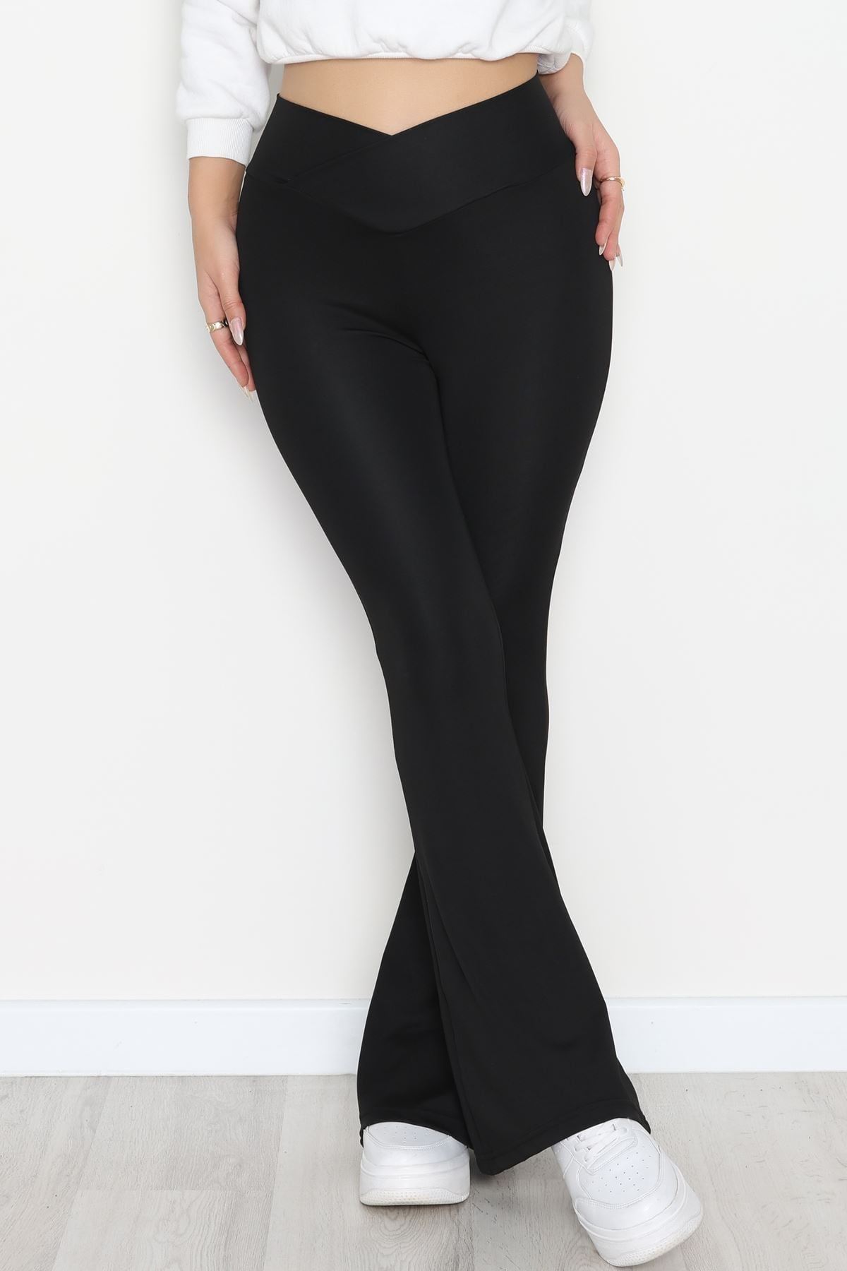 Çapraz Kemer Dalgıç Kumaş Tayt Siyah - 52084.1098.