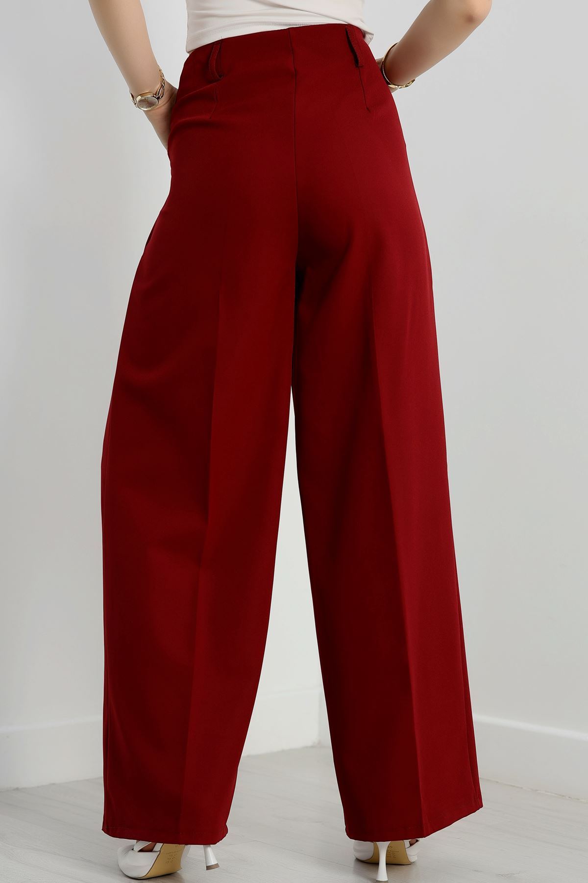 Cepten Pileli Palazzo Pantolon Bordo - 90113.1397.